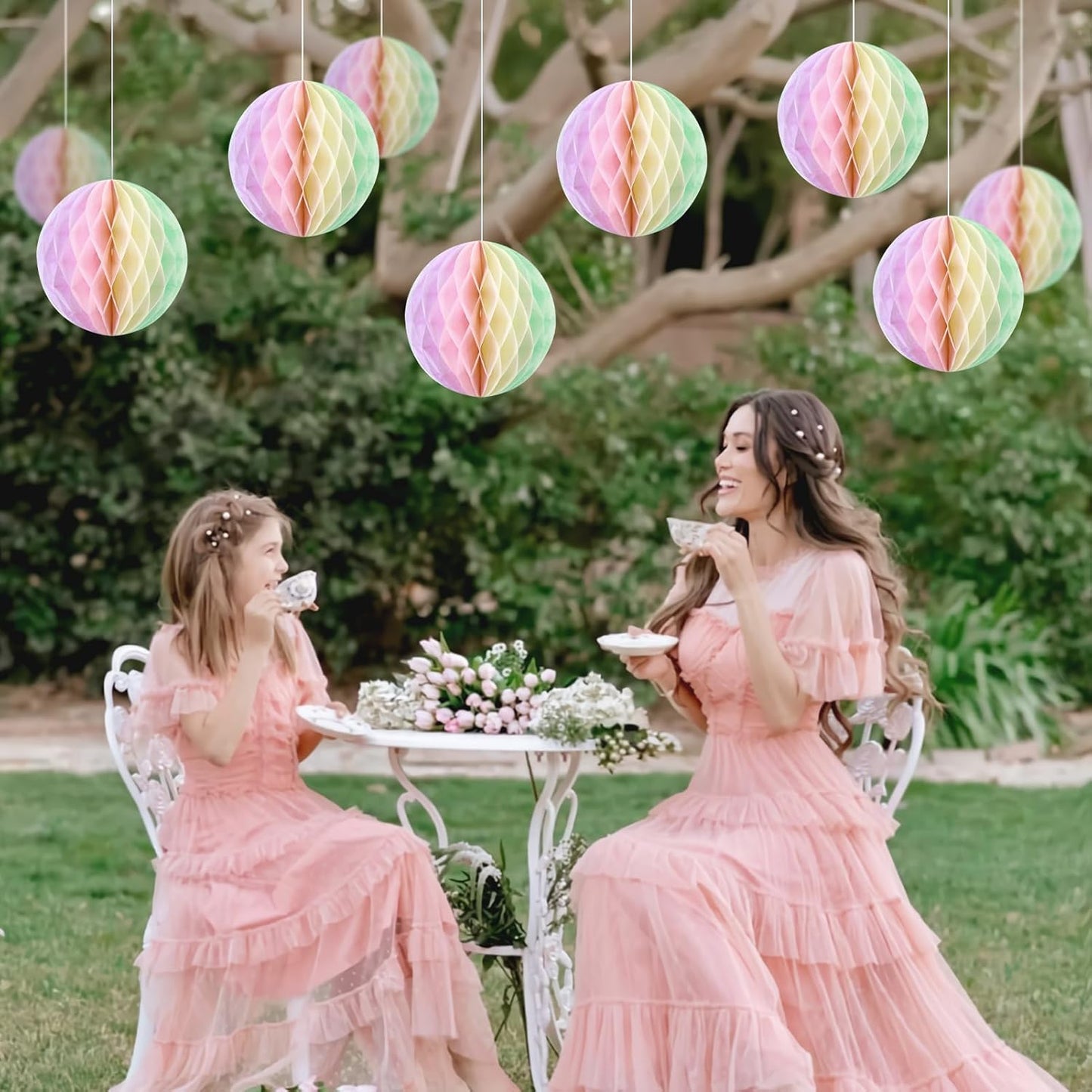 Pastel Hanging Honeycomb Ball, Rainbow Party Decorations，Pastel Birthday Party Decor for Macron Birthday Classroom Baby Shower Bridal Wedding Decor, Set of 9