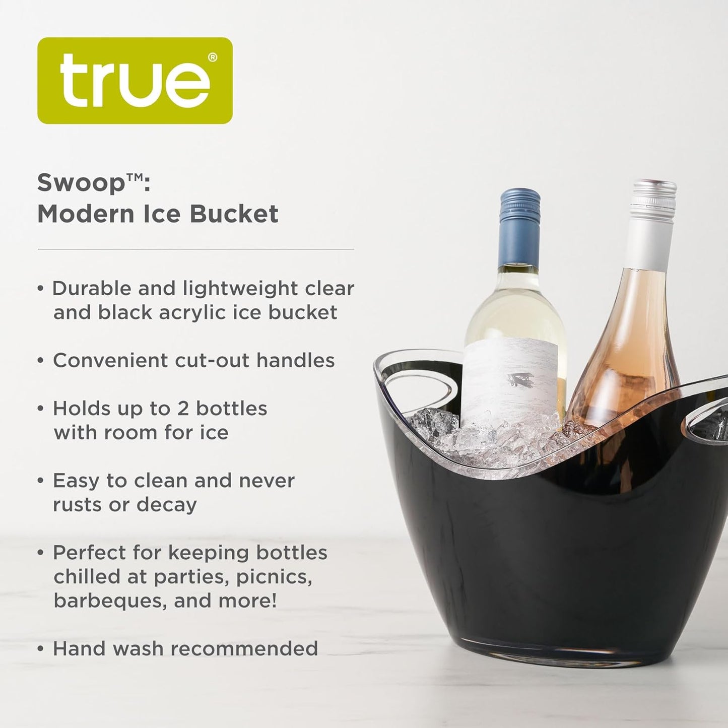 True Modern Wine & Champagne Bucket | Black Ice Beverage Tub - Indoor & Outdoor Great for Parties - 2 Bottles Capacity Champagne & Wine Chiller - 10.5" x 8.25" x 7.75"