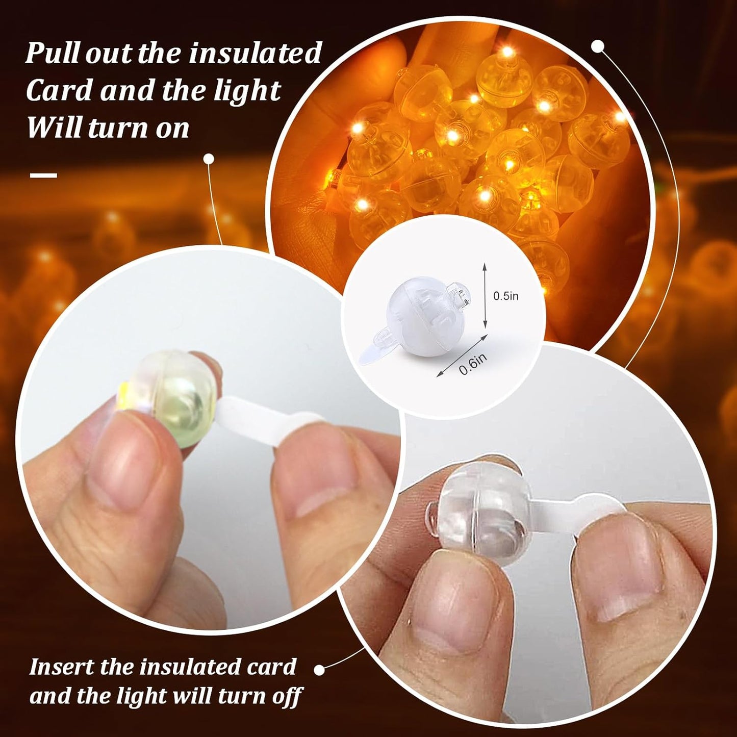 50pcs LED Orange Balloon Light Mini Tiny LED Light, Small Round Led Ball Lamp for Paper Lantern Indoor Outdoor Fun Birthday Event Halloween Christmas Party Wedding Decoration Supplies