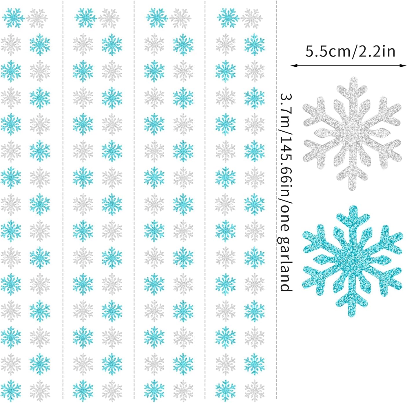 Snowflake-Snow Teal-Silver Christmas Party-Decoration Garland - 52ft Turquoise Winter Wonderland Frozen Ornaments Hanging Paper Streamers,New Years Birthday Baby Shower Wedding Ceiling Decor Hugfond