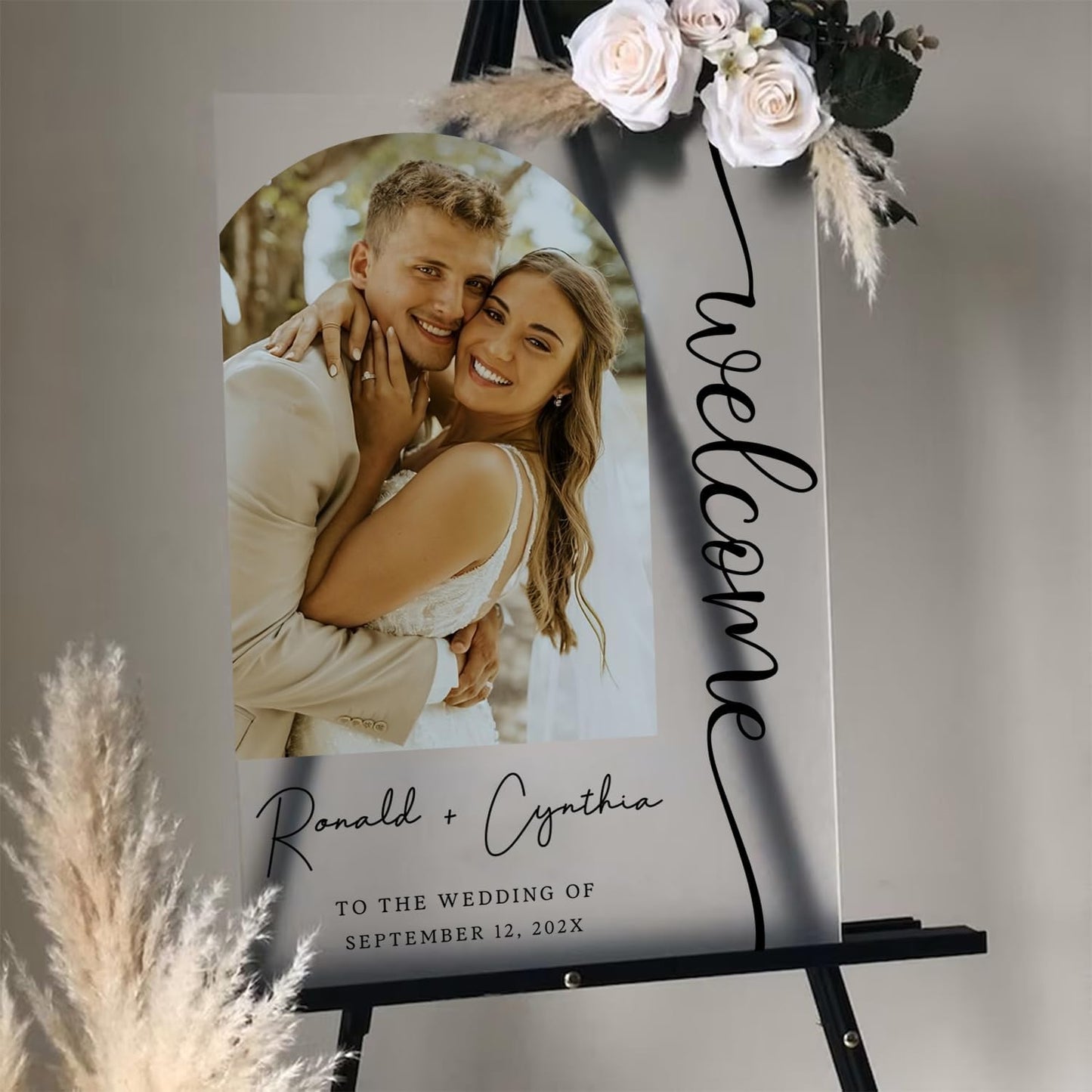 Personalized Wedding Photo Acrylic Welcome Sign – Custom Picture Board with Bride & Groom Names, Elegant Acrylic Wedding Reception Entrance or Ceremony Decoration, Indoor & Outdoor Keepsake Gift #10
