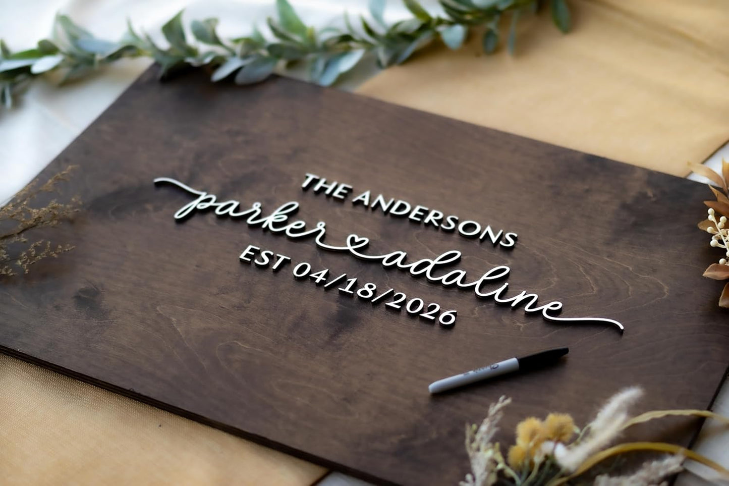 Personalized Last Name Guest Book, Unique Guest Book Sign, Custom Alternative Guest Book, Wooden Guest Book, Wedding Ceremony Guestbook Sign (Design 2)
