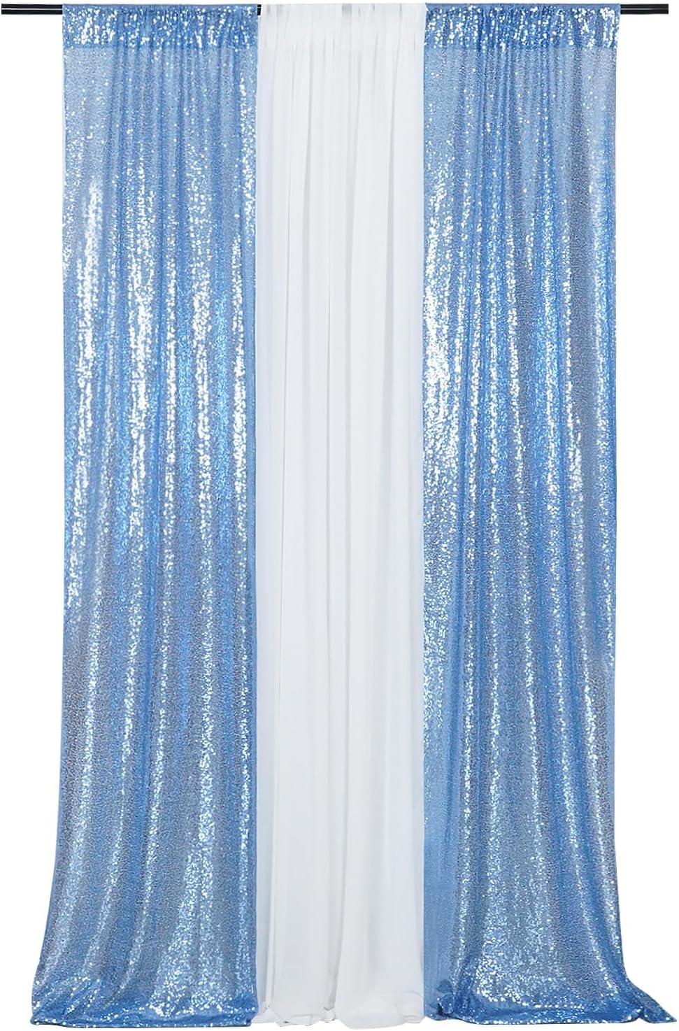 Poise3EHome 2ft x 8ft Baby Blue Sequin Backdrop Curtains 2 Panels Photography Backdrop for Party Decoration, Baby Blue