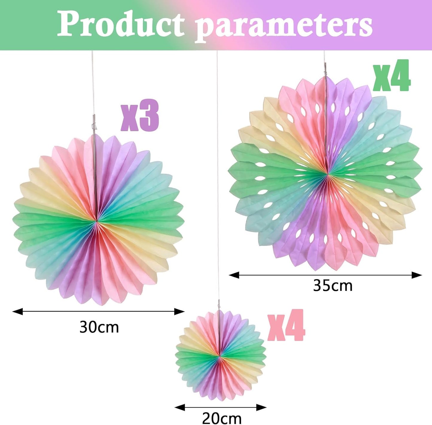 SUNBEAUTY Paper Fan, Pastel Flowers, Decor for Wall, Rainbow Decorations Hanging, Macarons Paper Fans Backdrop for Tea Party Weddding Spring Birthday Classroom Baby Shower -11 Pcs