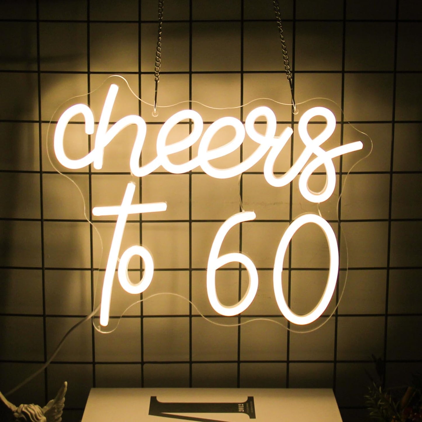 Cheers to 60 Neon Sign - 60th Birthday LED Neon Lights - Warm White - Happy Birthday Signs for Wall Decor - 60 Years LED Signs for Wall, Bedroom, Bar, Wedding, Party Decor