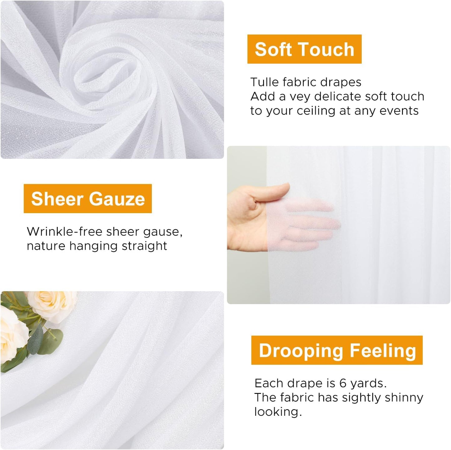 Wedding Arch Draping Fabric 1 Panel 28.7" x 20FT White Sheer Chiffon Backdrop Drapes for Wedding Ceremony Birthday Party Bridal Shower Outdoor Decoration