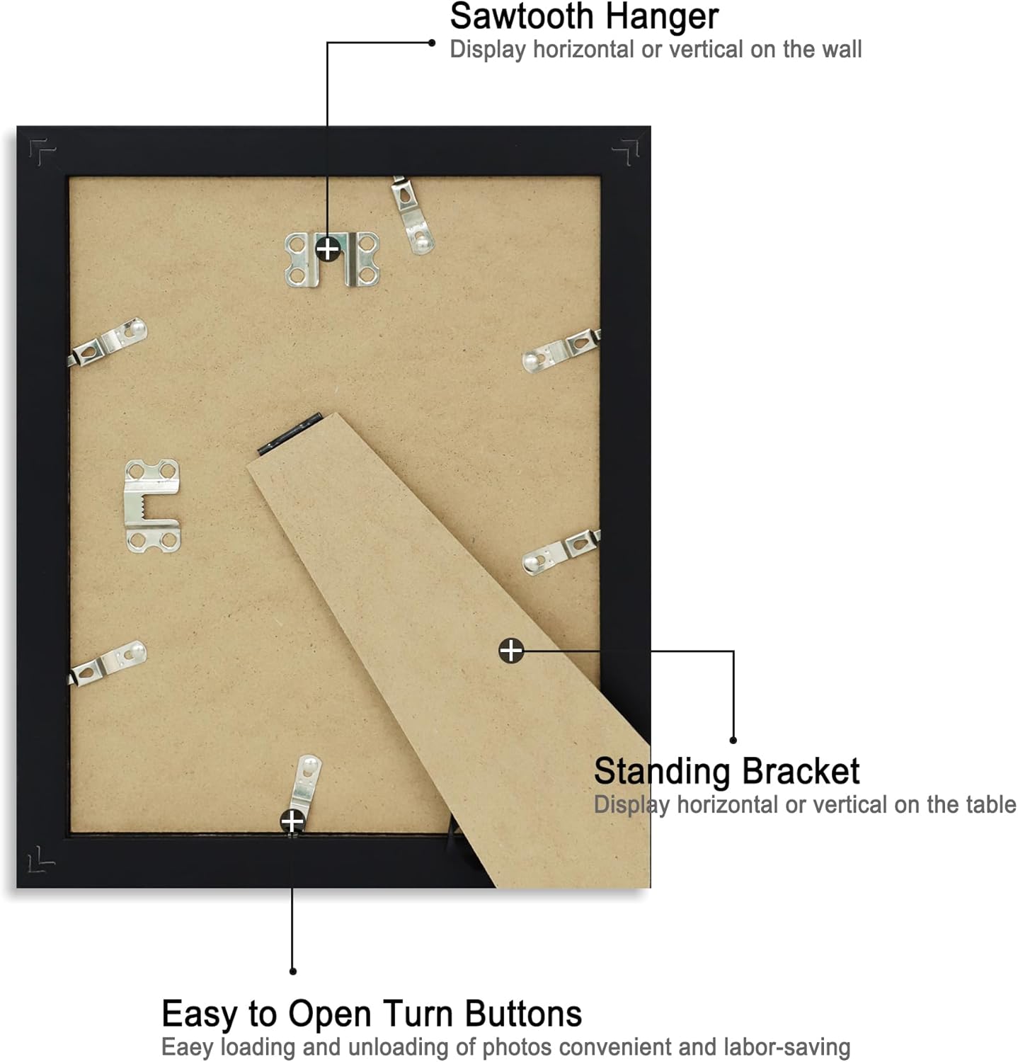 8x10 Picture Frame Set of 4, High Definition Glass Black Picture Frame, 8 x 10 Wood Rustic Photo Frames for Horizontal or Vertical Table Top and Wall Mounting