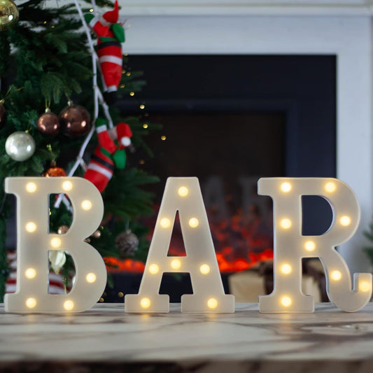 LED Marquee Letter Lights, Small Light Up Marquee BAR Sign, Decorative LED Alphabet Lamp, Battery Operated, Warm White Letter Sign for Bar Decoration
