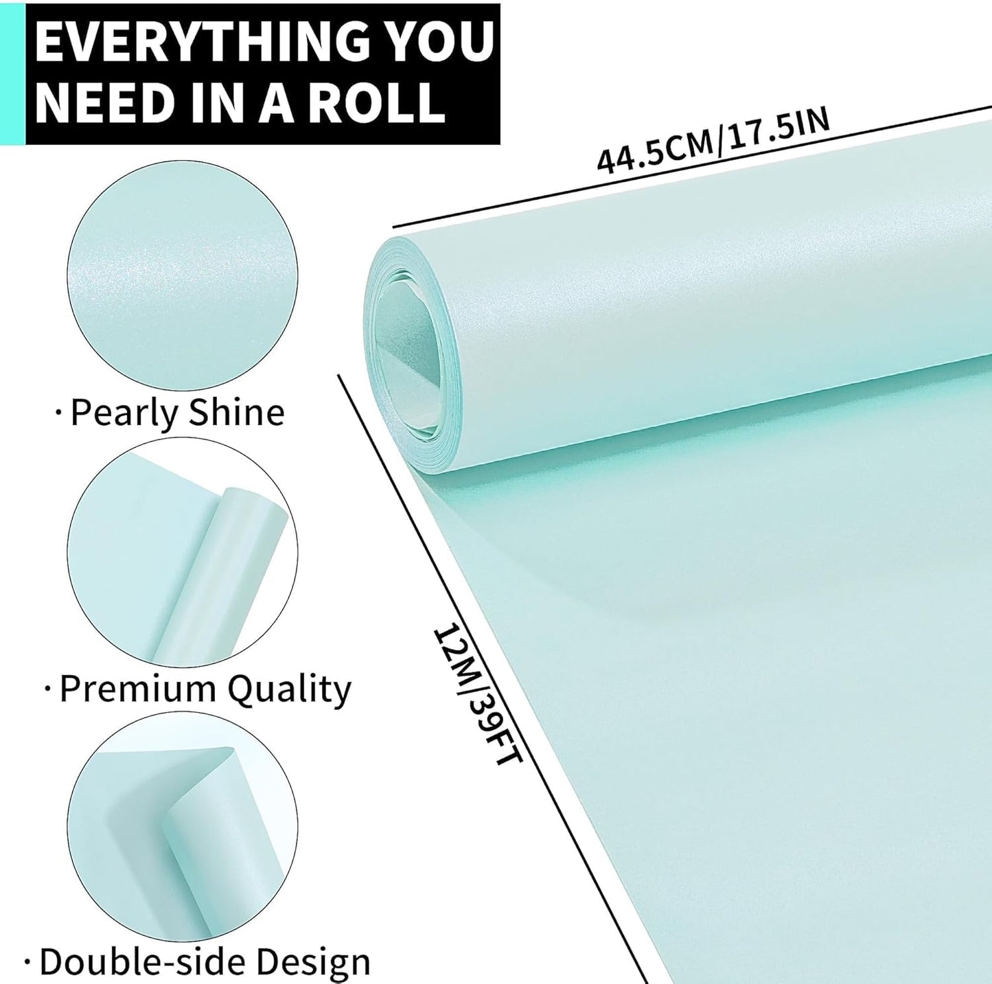 Matte Wrapping Paper Roll - Solid Color Pearly 17.3Inches X 39.4Feet Light Blue Shimmer Gift Wrapping Paper Roll Elegant Lustre Paper for Wedding,Valentine's Day,Birthday, Christmas PAP11LB