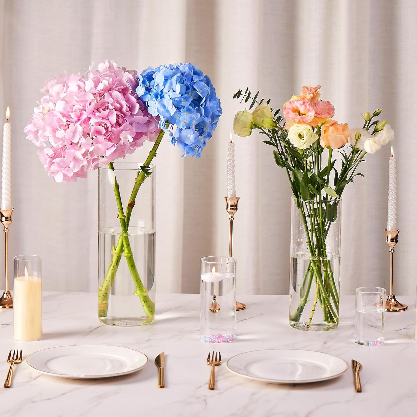 24pcs Clear Glass Cylinder Vases, 4, 6,10,12 inch Tall Hurricane Floating Candle Holder Vase for Centerpieces,Glass Candle Vase Flower Vase for Table Shelf, Wedding, Party,Home & Office Decor