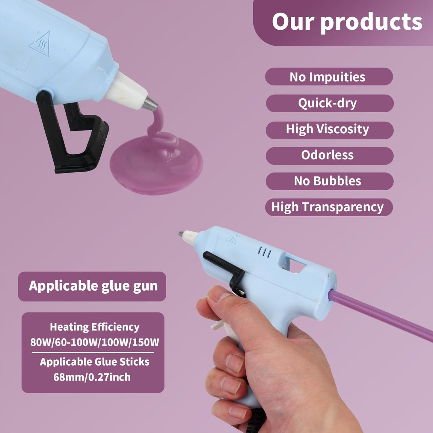 MATUFF light purple Hot Glue Sticks Mini 0.27" x 5.9 inches, Hot Melt Mini Glue Sticks Colored for All Temperature Mini Glue Guns, for Craft Arts and Wedding Cards Stamp Sealing, Bulk hot Glue 60 Pack