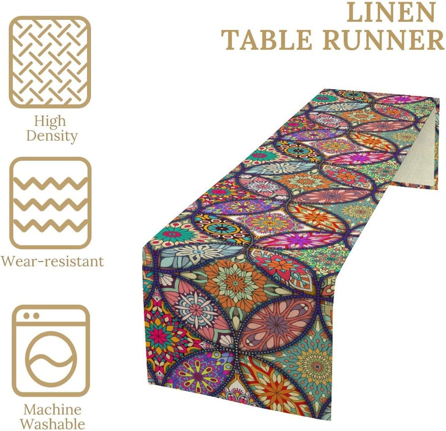 Boho Floral Table Runner,Colorful Flower Retro Bohemian Table Cloth Kitchen Dining Table Home Party Decoration 13x72 Inch