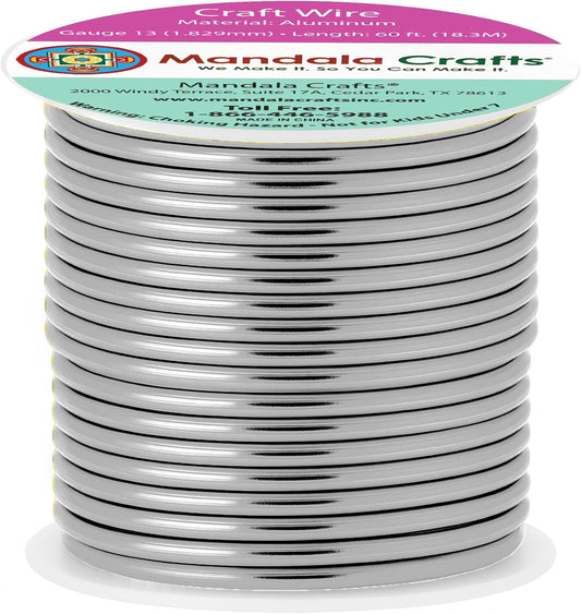 Mandala Crafts 13 Gauge Anodized Aluminum Craft Wire for Jewelry Making - 60 FT Colored Flexible Gray Wire - Bendable for Bonsai Armature Crafting Sculpting