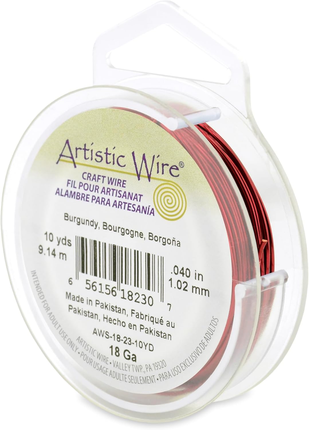 Artistic Wire, 18 Gauge Tarnish Resistant Colored Copper Craft Wire, Burgandy, 10 yd