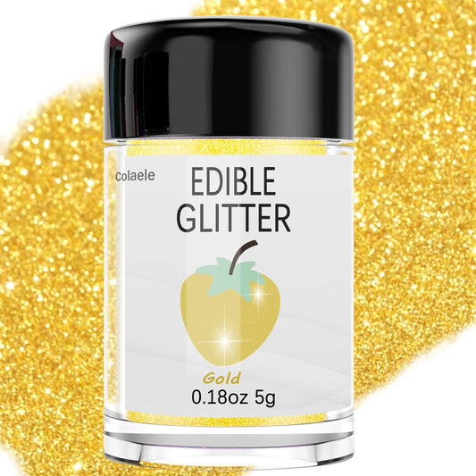 Gold Edible Glitter Glimmer Powder for Cakes Drinks - Colaele 5 grams Food Grade Luster Dust Metallic Food Decorating Sprinkle Disco Brew Dust for Cake Decorations Wine Beverage Candy Dessert, Vegan