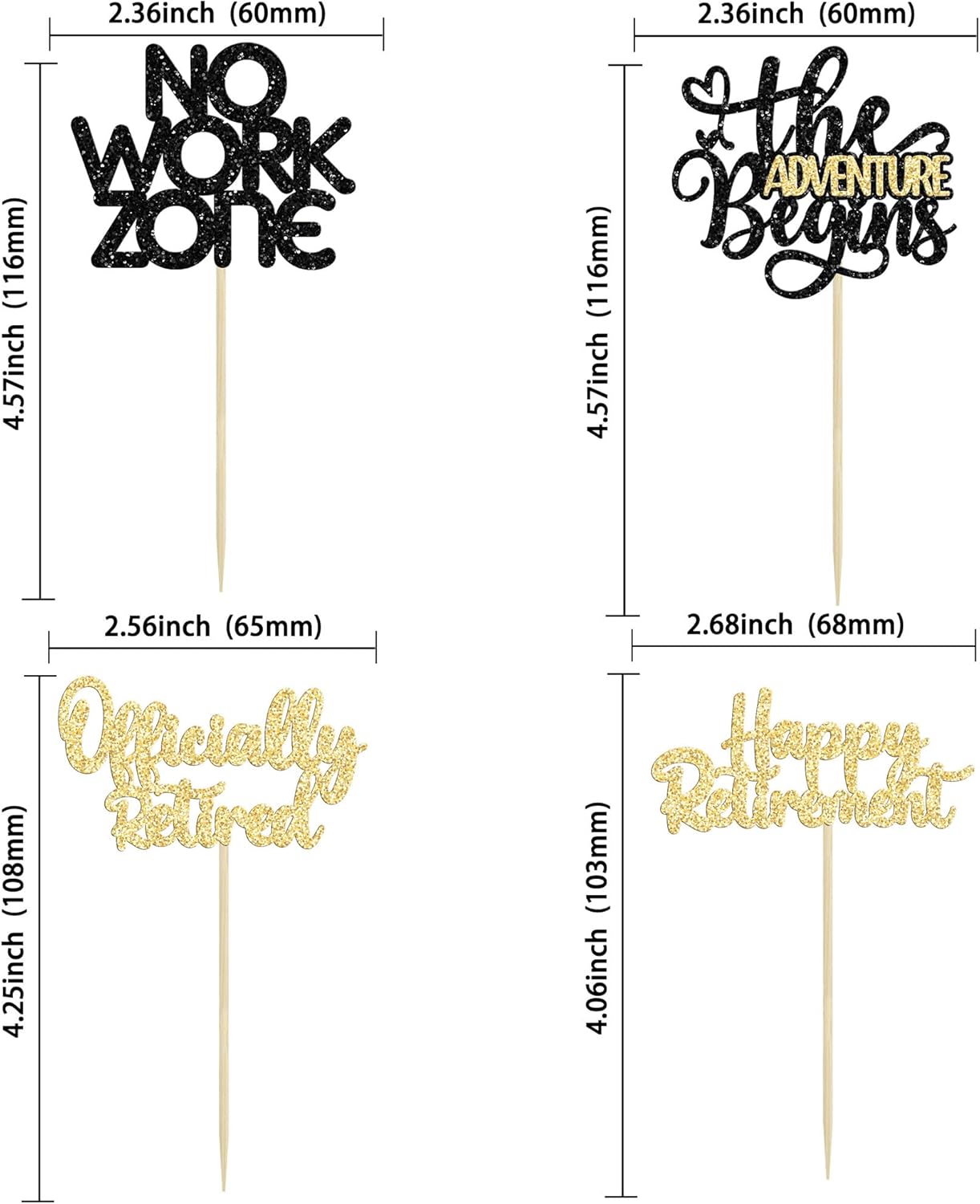24Pcs Happy Retirement Cupcake Toppers Officially Retired Cake Toppers No Work Zone Adventure Begins Cupcake Picks Retirement Theme Farewell Birthday Party Decorations Supplies Black Gold