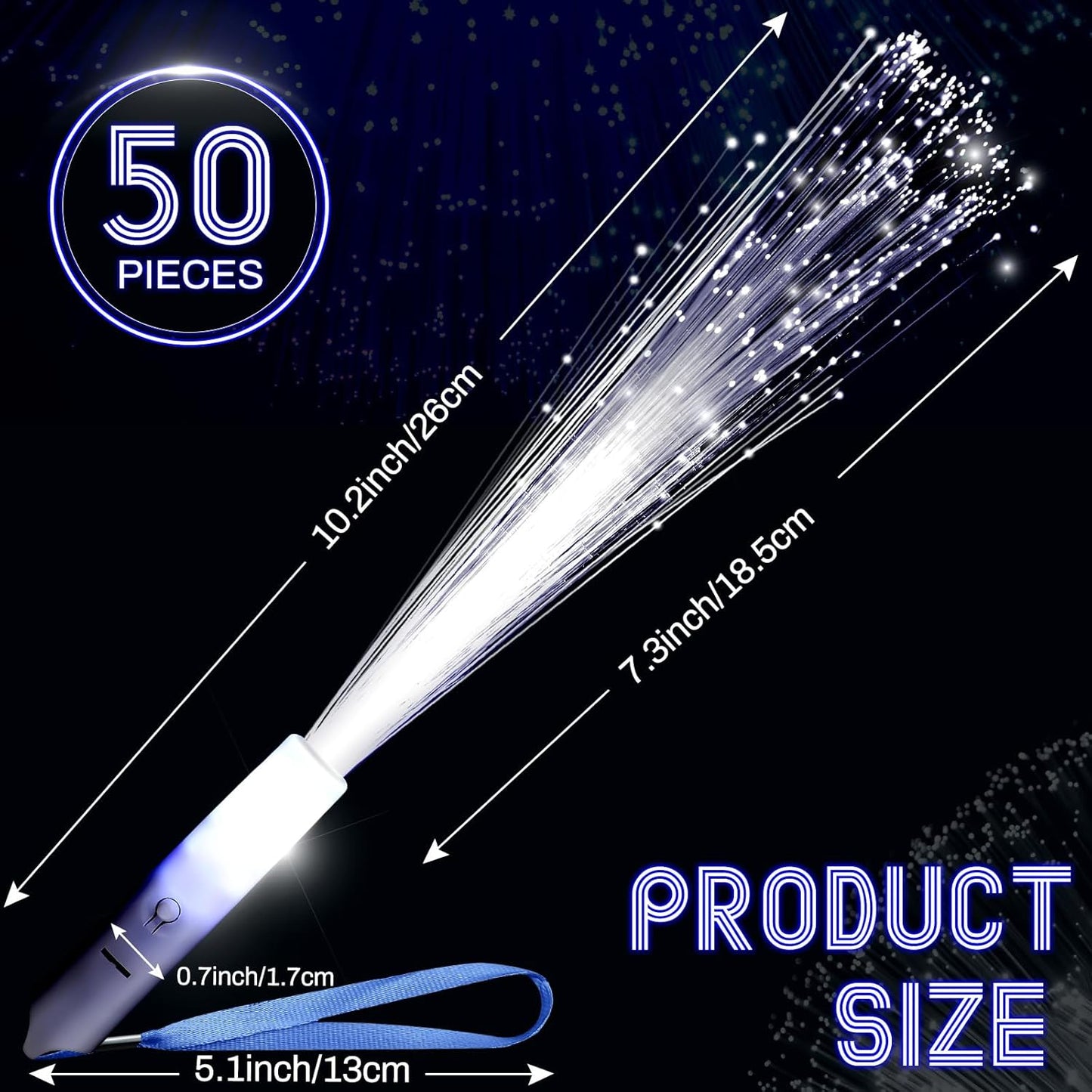 100 Pcs White Fiber Optic Wands Bulk Wedding Sparklers Party Favors LED Light Glow Sticks with 3 Modes Long Flashing Glow for Birthday Wedding Bridal Shower Glow in the Dark Party Favors