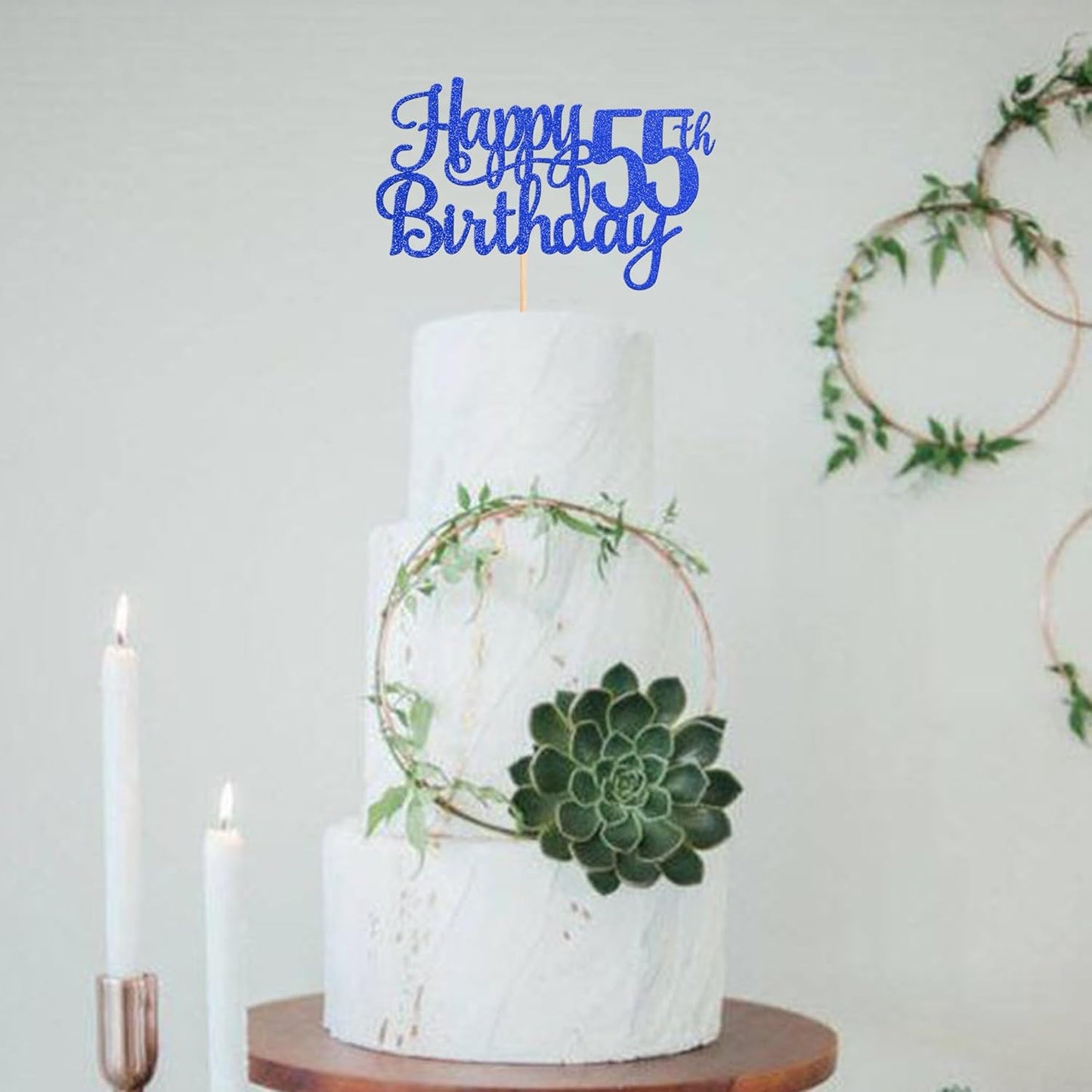 1 PCS Happy 55th Birthday Cake Topper Glitter Cheers to 55 Years Birthday Cake Pick Fifty Five 55 Fabulous Cake Decoration for Happy 55th Birthday Theme Party Decorations Supplies Blue