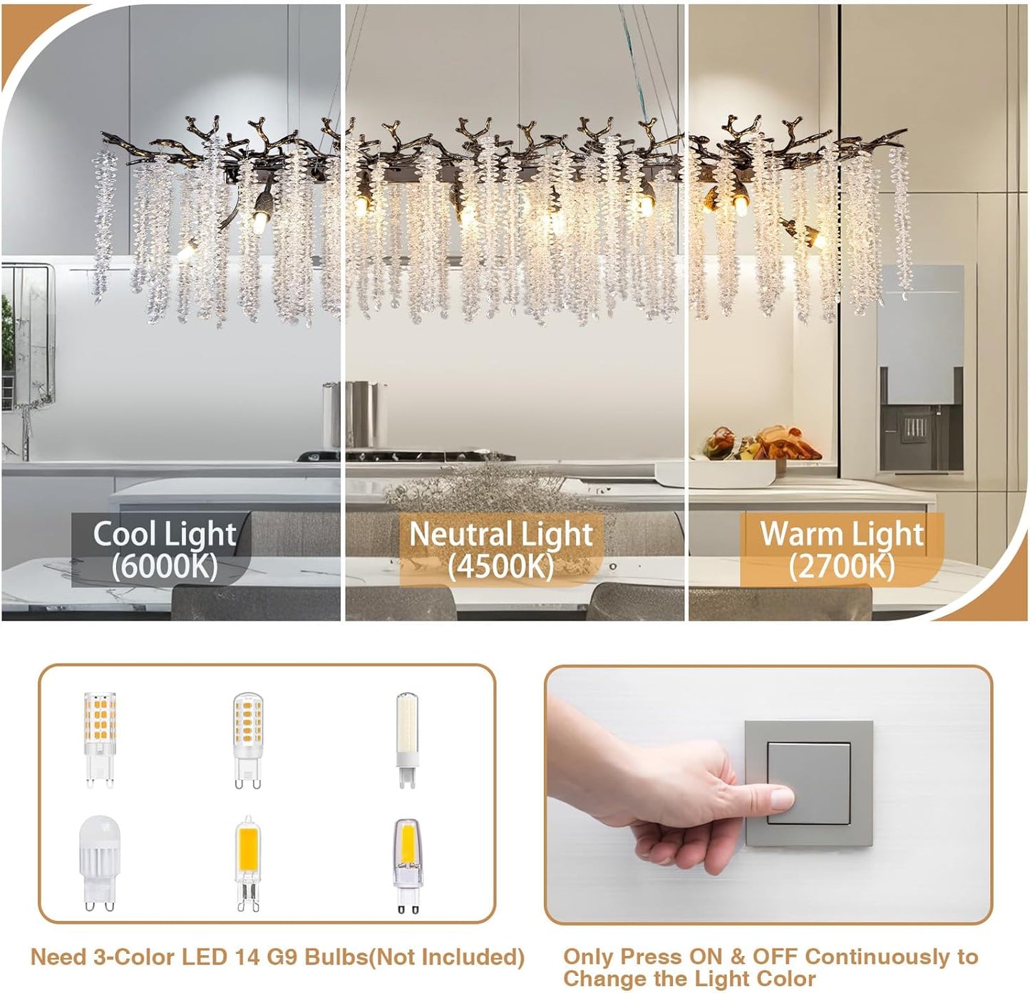 YUYI Black Crystal Chandelier, Modern 47.2" Rectangular Chandeliers for Dining Room,K9 Large Luxury Flush Mount Chandelier for Foyer Living Room,Kitchen Island Hanging Light Fixture