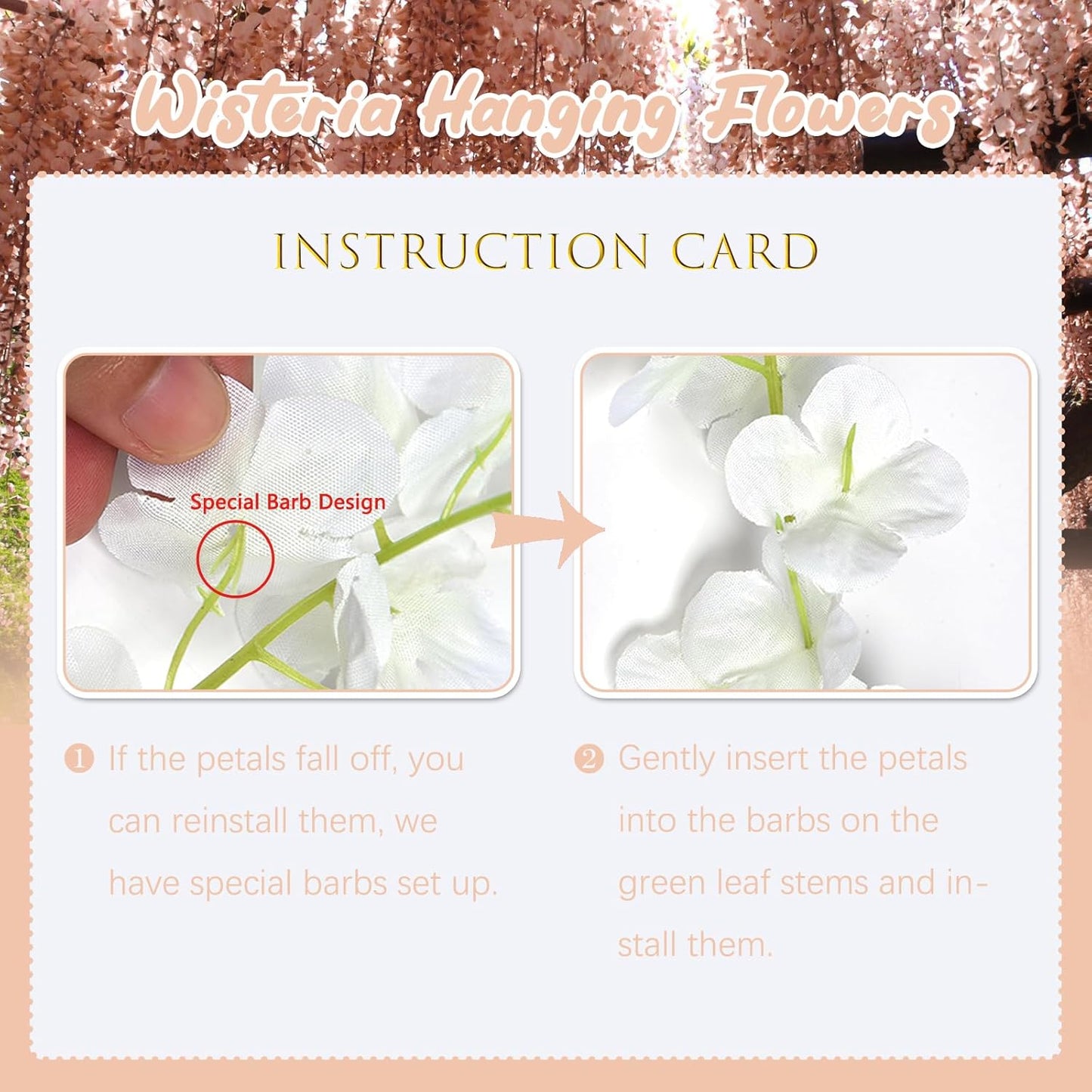 24 Pack Champagne Pink Wisteria Hanging Flowers, 3.44 Ft Fake Hanging Flowers, Artificial Wisteria Garland Vines for Wedding Room Backdrop Outdoor Patio Garden Decoration