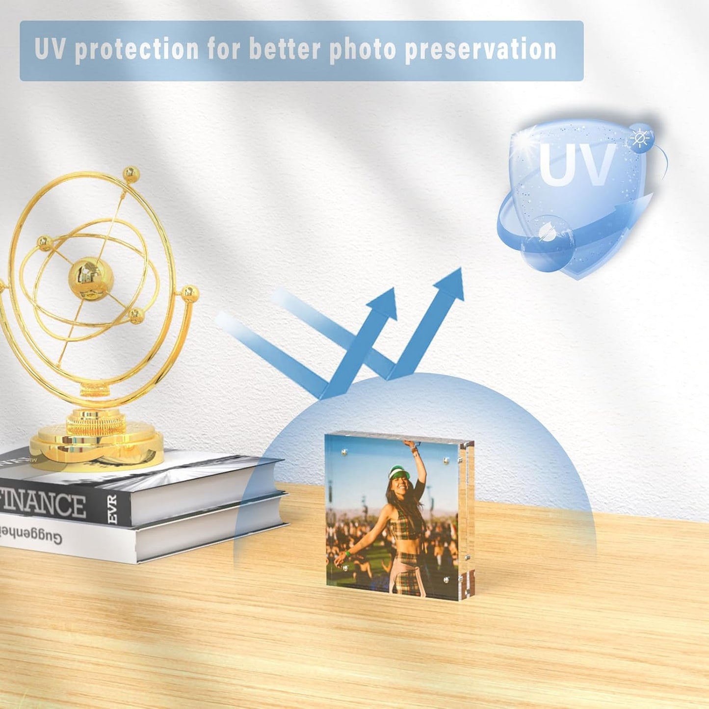 HELPLEX 2 Pack 8x8 Acrylic Picture Frames, 24mm Thicker Square Frameless Clear Frame Double Sided Magnetic Frame, Free Standing Desktop Display Stand