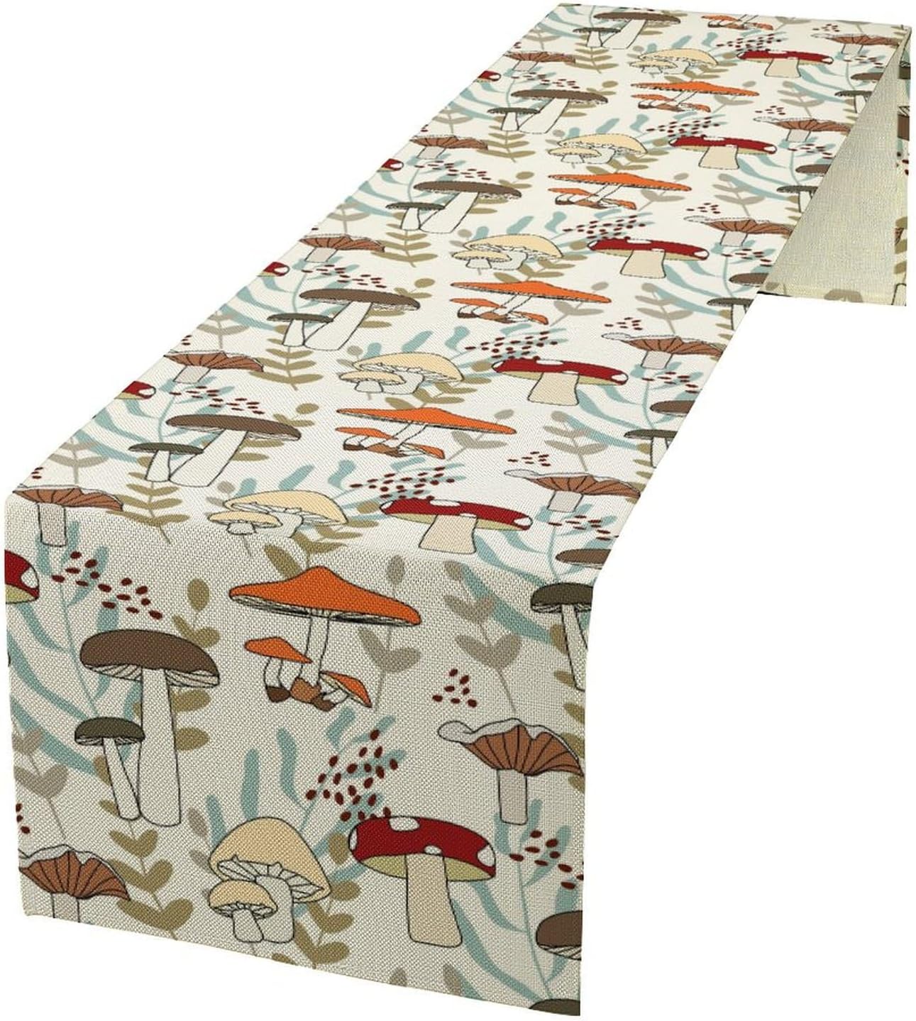 Mushroom Table Runner, Vintage Nature Plant Table Runner for Farmhouse Kitchen Dining Table Decoration for Home Party Decor 13x36 Inch