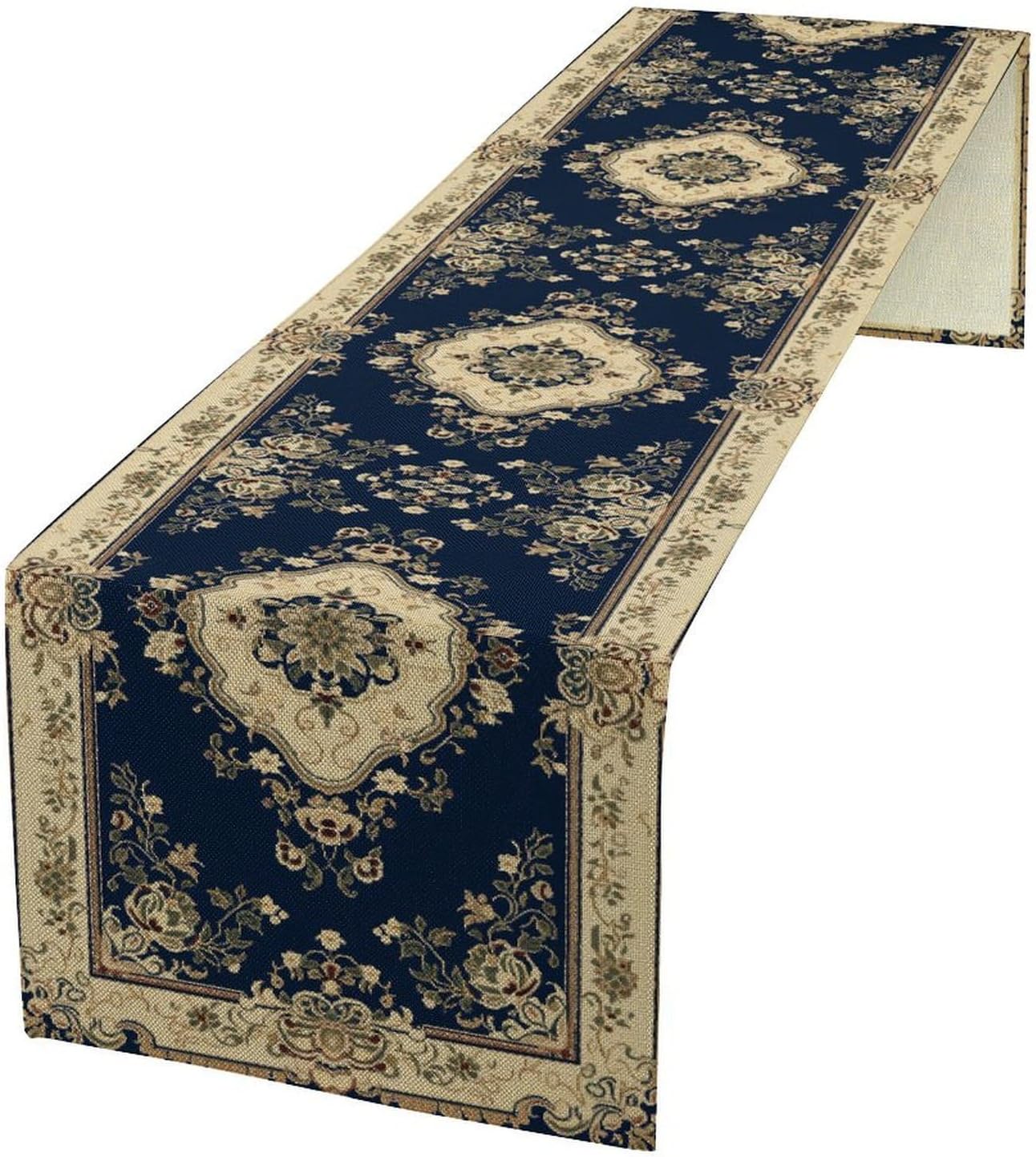 Vintage Elegant Farmhouse Table Runner Blue Beige Flower for Home Farmhouse Kitchen Table Dining Coffee Room Garden Party Wedding Decor 13x72in