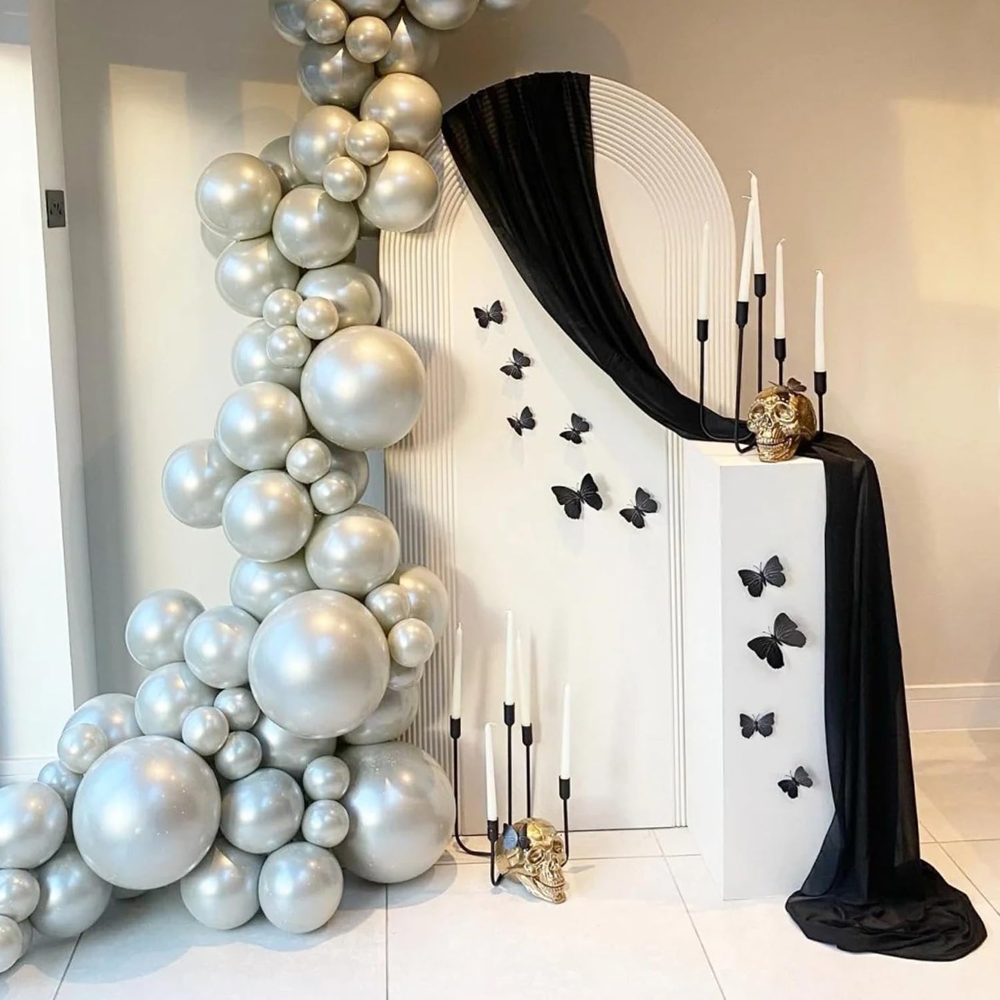 Wokceer Wedding Arch Draping Fabric 28.7" x 20FT Black Sheer Backdrop for Ceremony, Birthday Party, Bridal Shower Decoration