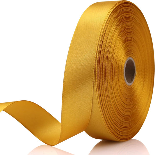 Gold Ribbon 7/8 Inch 60 Yards Satin Craft Ribbon-Single Face Polyester Ribbon for Handmade Roses,Gift Wrapping,Timeless Flower,Bouquets,Wedding and Party Decoration