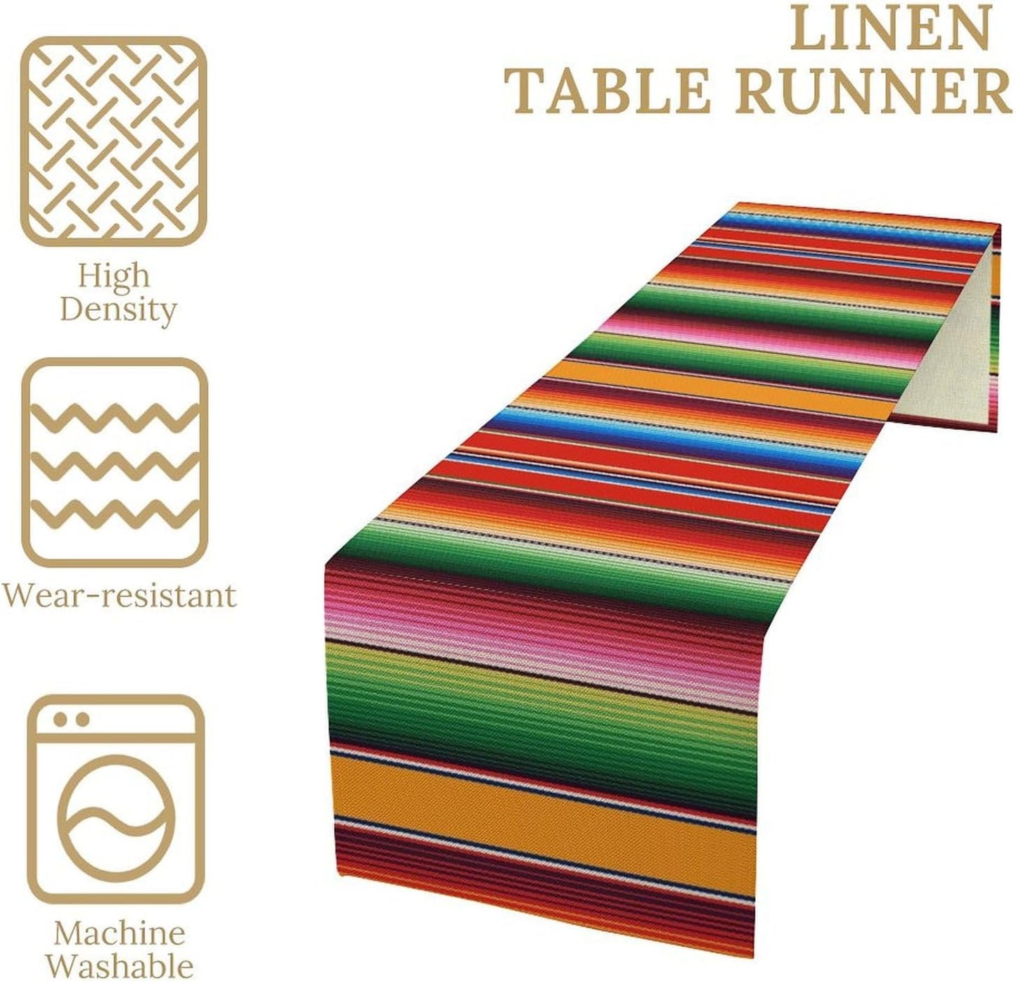 Mexican Table Runner,Colorful Stripe Art Table Runner for Kitchen Dining Table Home Party Decoration 13x36 Inch