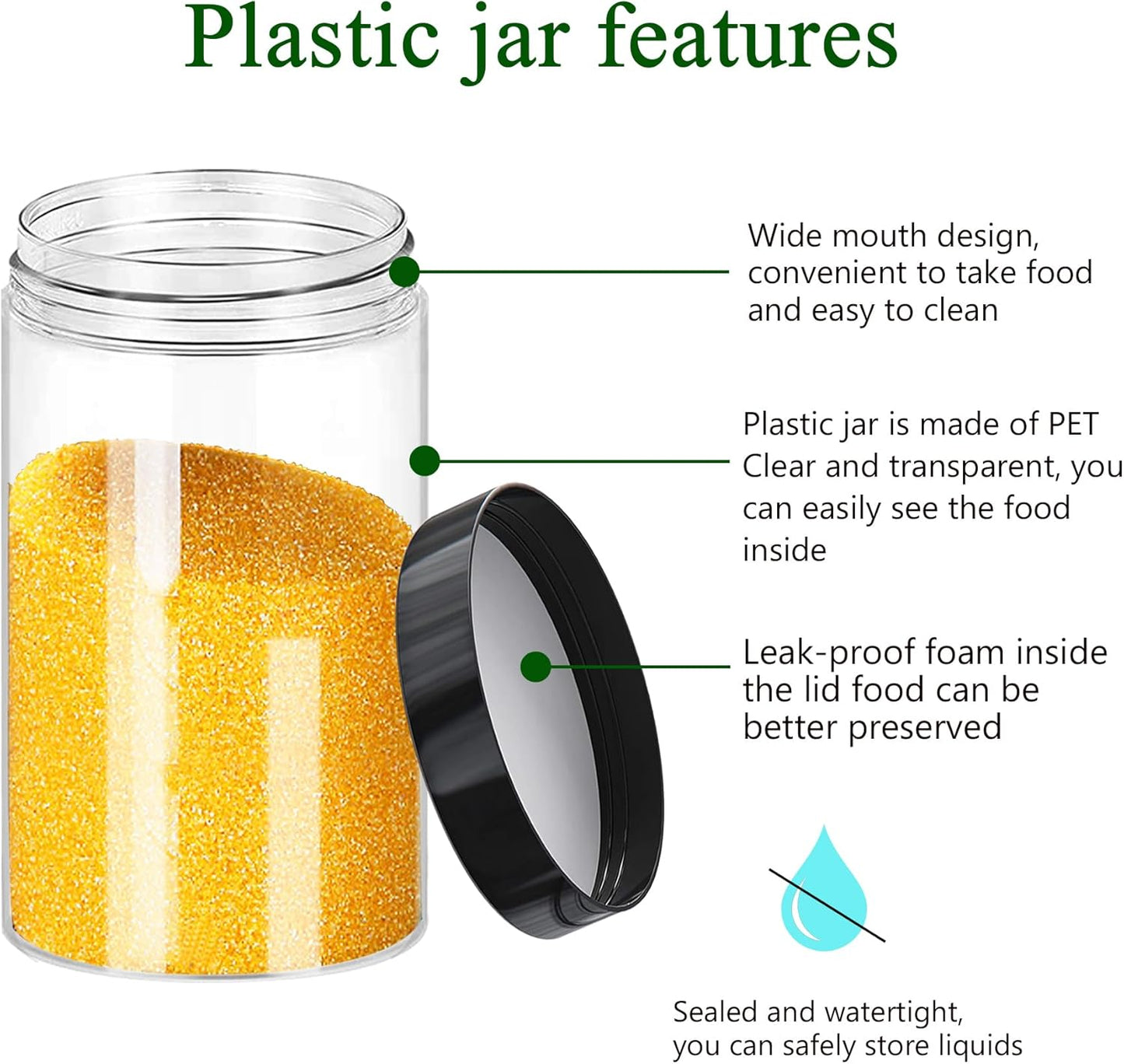 Plastic Jars with Lids 6OZ 42PCS Small Empty Slime Cosmetics Containers Clear Gift Food Jars Round PET Cream Jars with Black Lids Pen Labels for Kitchen Storage Spices Dry Food Body Butter