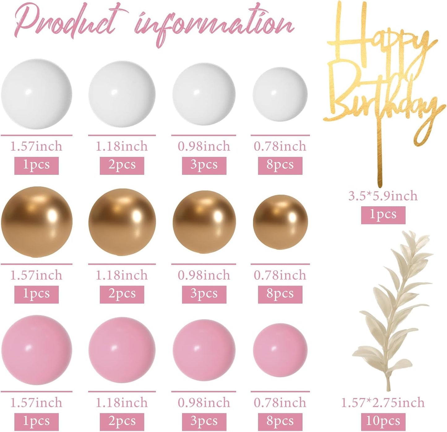 MIAHART Ball Cake Toppers Boho Grass Cake Topper Ball Cake Insert Decoration for Birthday Wedding Baby Shower Party Decorations Boho Themed Party Supplies (white，gold，pink)