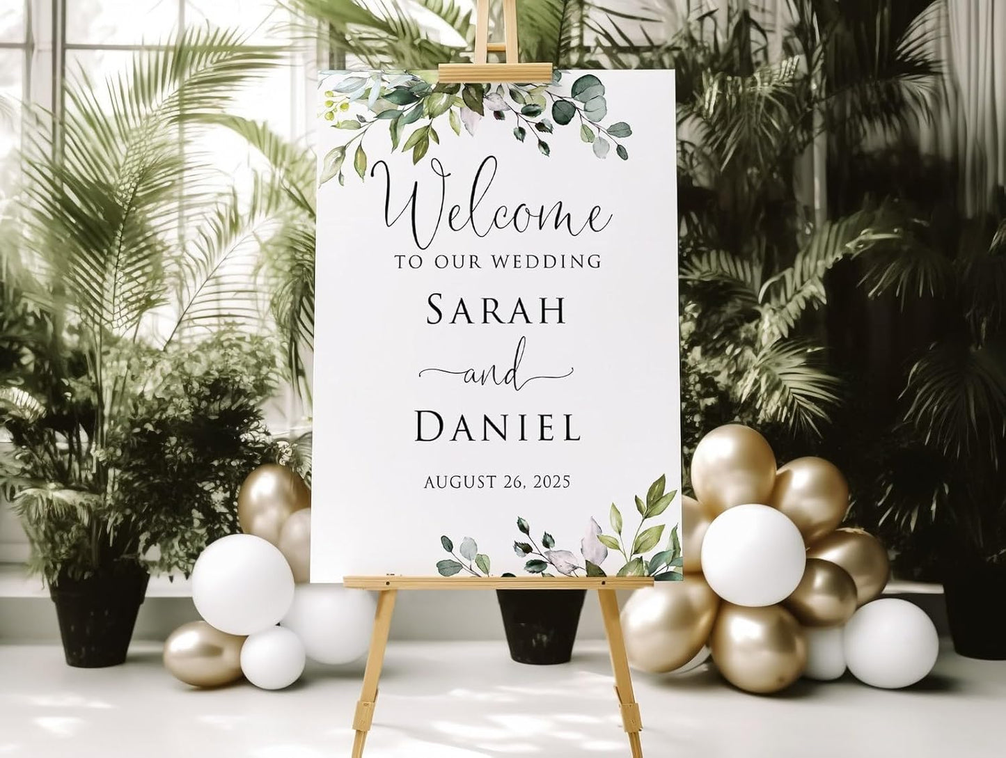 Wedding Welcome Sign, Botanical Wedding Welcome Sign, 12" x 18" (Small), 27" (Medium), 36" (Large), Plastic, Modern, Pole Mount, Weather