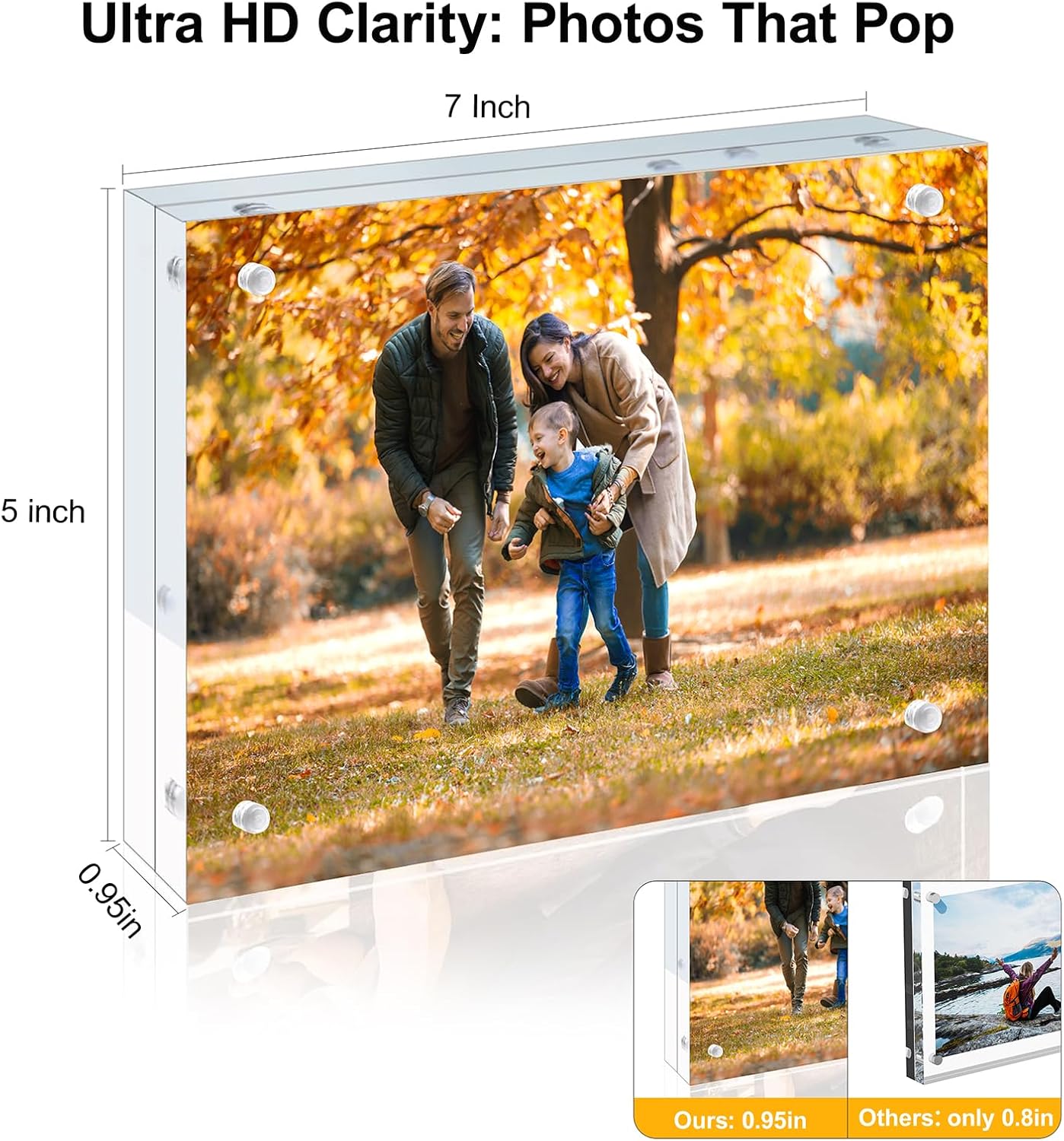 3 Pack 5x7 Acrylic Picture Frames - 20% Thicker Double Sided Magnetic Frame with UV Protection - Freestanding Clear Frameless Display for Tabletops - Modern Photo Frame Set for Home & Office Decor