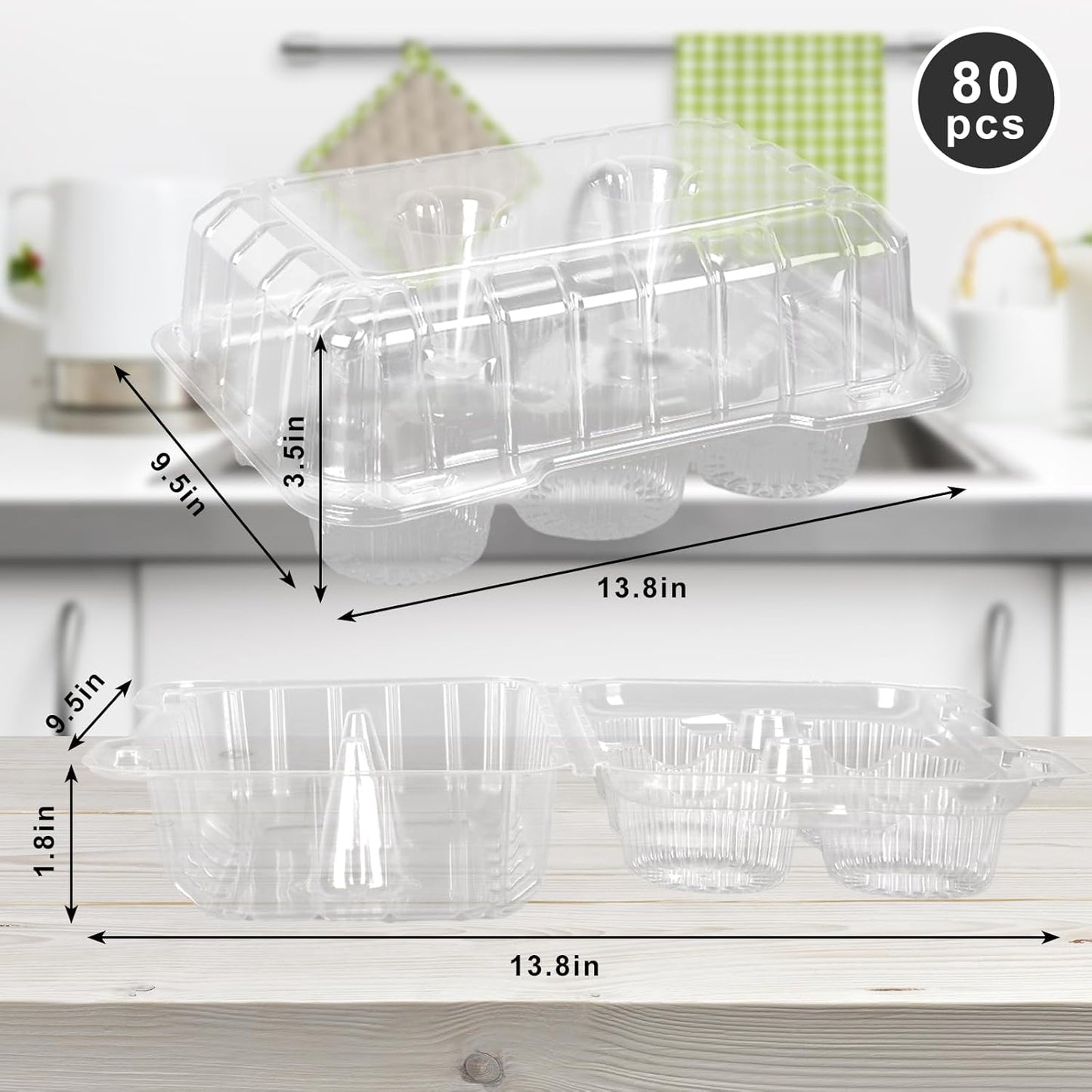 80 Pack Plastic Cupcake Containers 6-Compartment Clear Cupcake Boxes Disposable Cupcake Tray Holders 6 Cavity Cupcake Carriers with Deep Dome for Cupcake Muffin Packaging