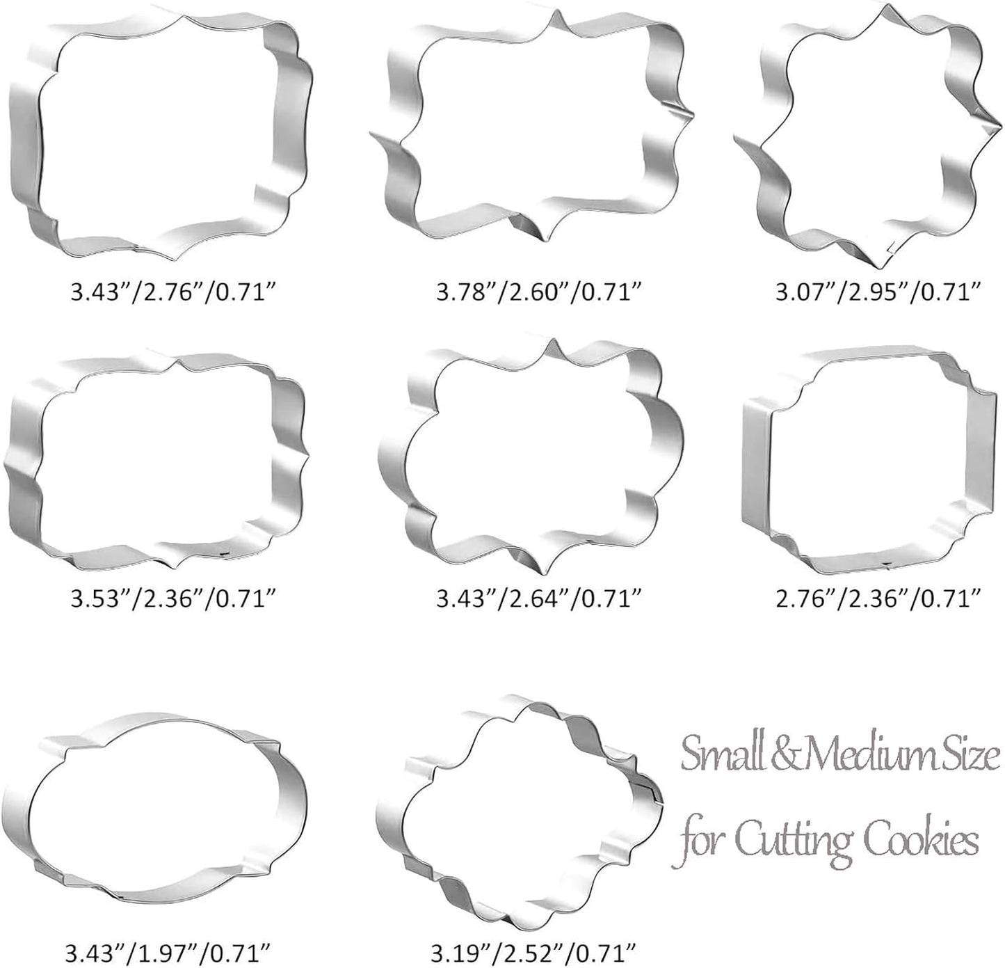 8 PCS Plaque Frame Cookie Cutters, Stainless Steel Plaque Plate Cookie Cutter Fondant Cake Decorating Tools for Birthday Wedding Baby Shower Christmas Cookies Fondant Decorations