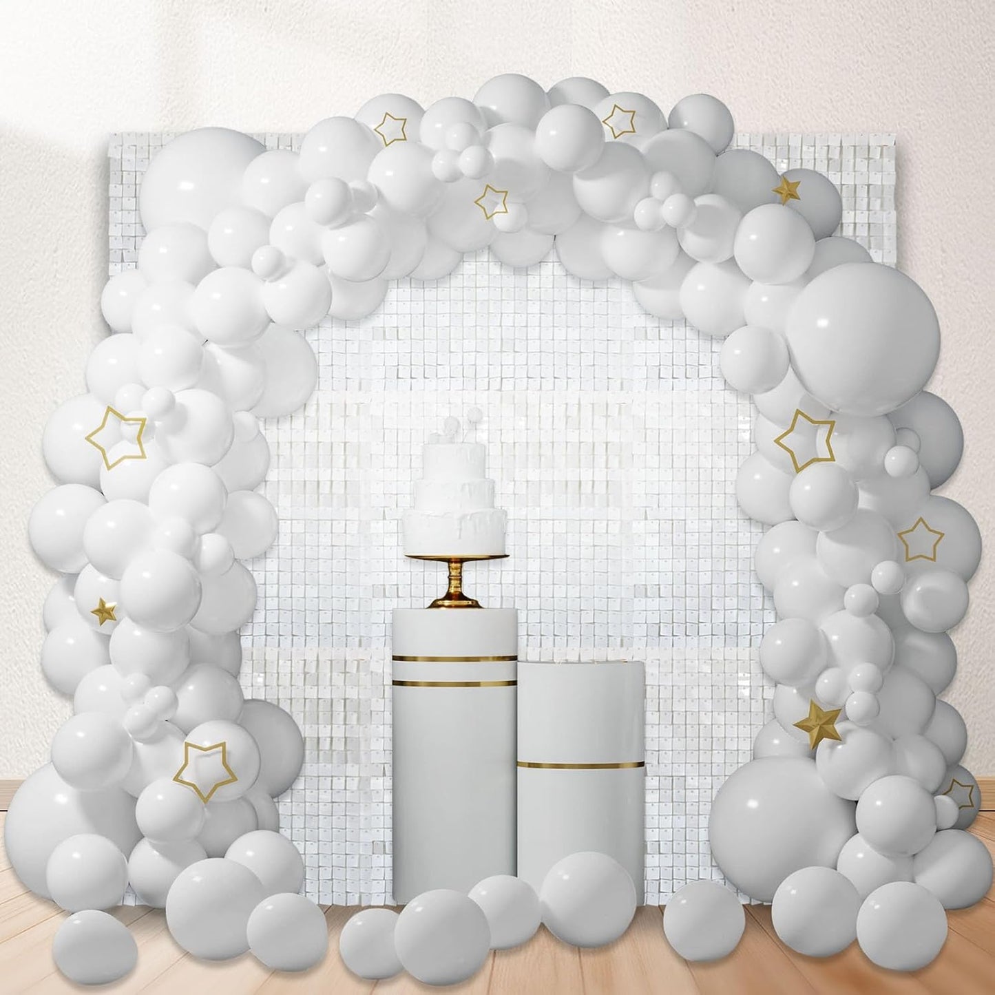 12PCS White Shimmer Wall Backdrop, Square Sequin Photo Backdrops Panel, Glitter Wall Background for Birthdays, Weddings, Graduation, Engagements, Disco Bachelorette Party Decoration (3FTx4FT)