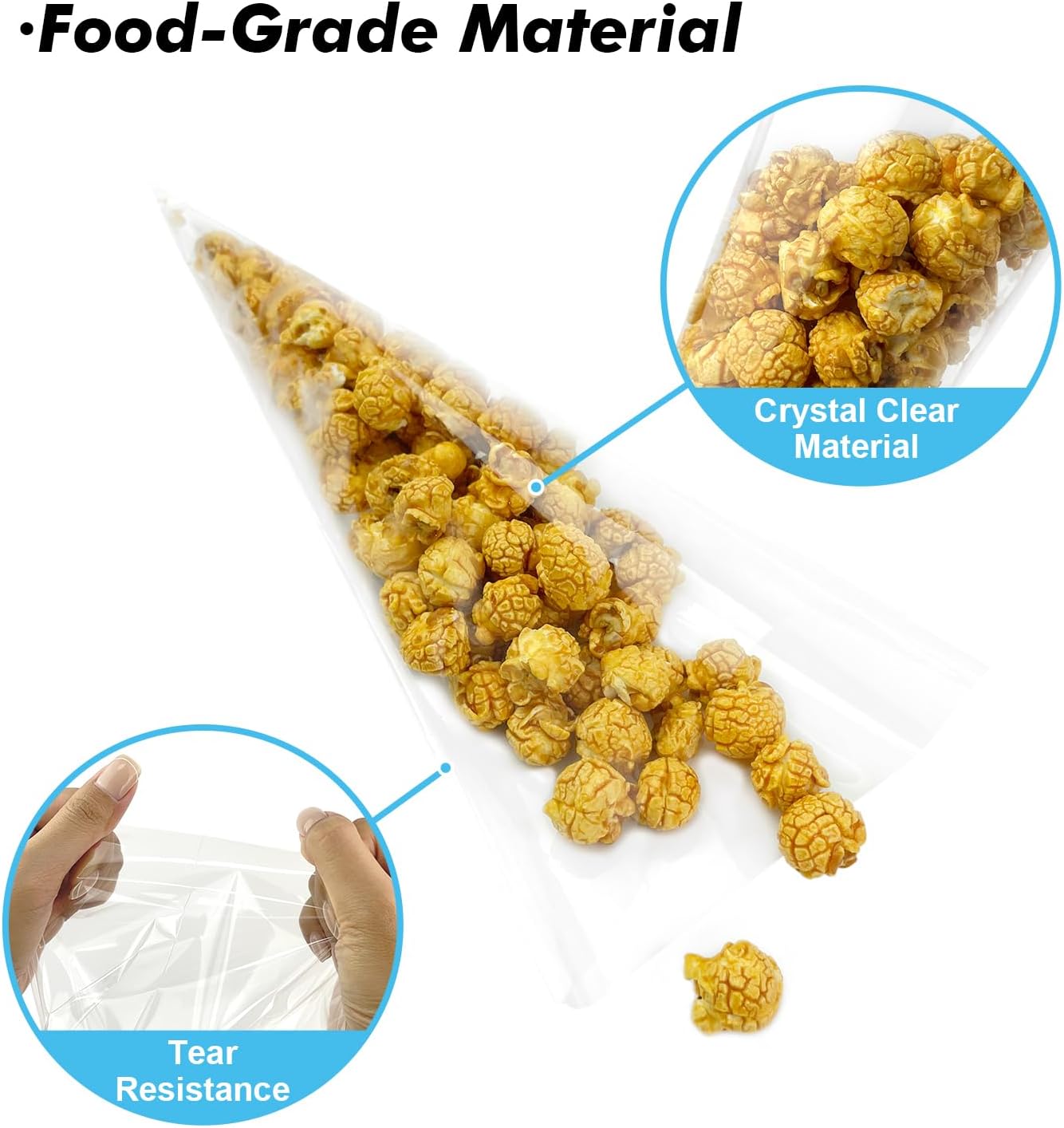 EKAPACKAGING 100Pcs 6.3x11.8 Inches Clear Cone Shaped Treat Cellophane Bags Twist Tie Triangle Christmas Party Favor Cotton Candy Bags With Ties For Popcorn, Chocolates, Ice Cream Cone