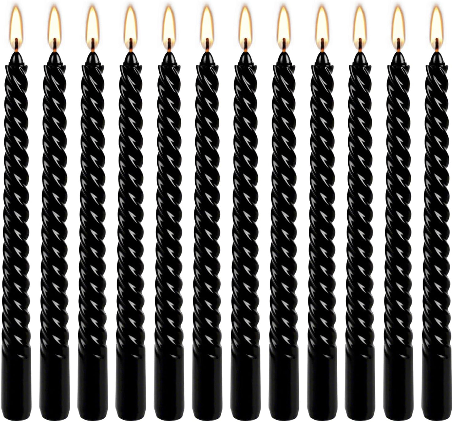 12-Pack 10' Tall Black Spiral Taper Candle Set - Dripless, Smokeless for Halloween&Christmas, Unscented Candlesticks, Dripelss Tapered Candles for Table Rituals,Memorial Prayer Wiccan Rituals.