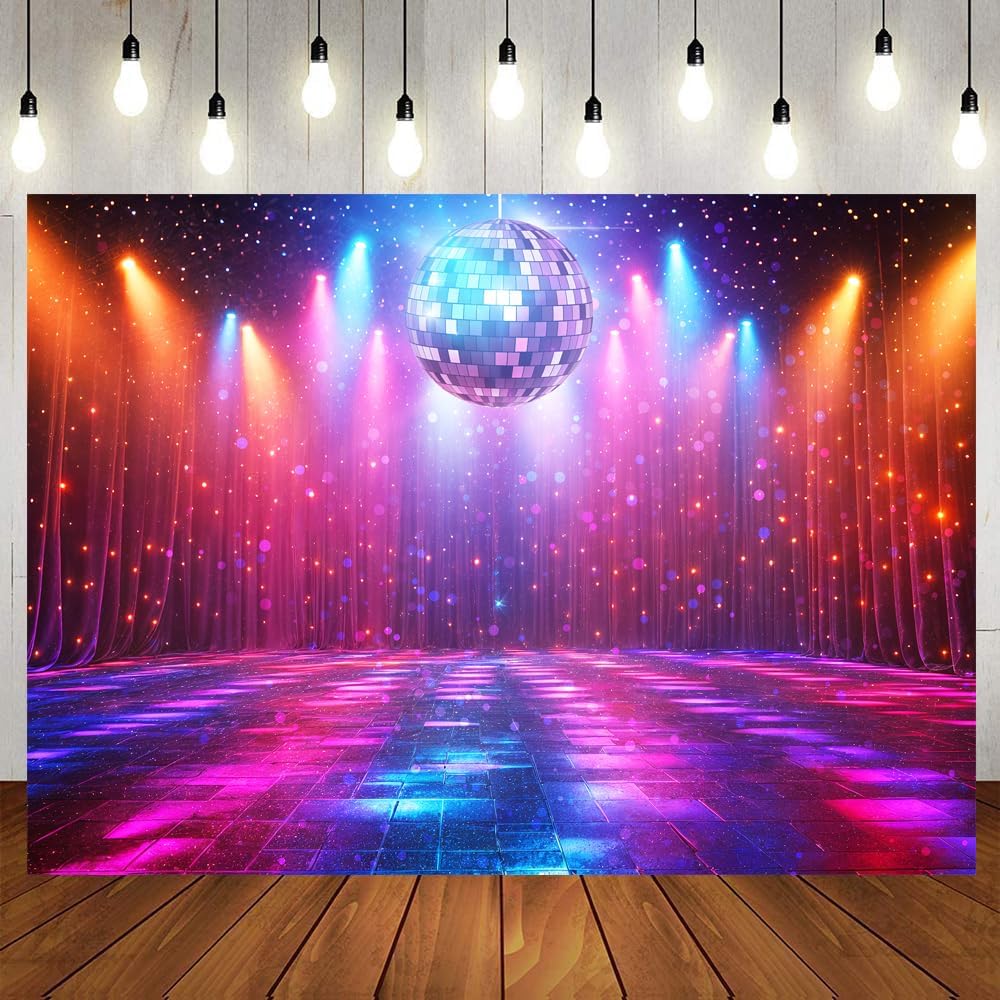 Disco Decorations Backdrop, Retro Glow Party 70s 80s 90s Theme Stage Dance Background Disco Party Decoration, Polyester Banner PartyBackdrop for Birthday Prom Portrait Photo Props 8x6ft