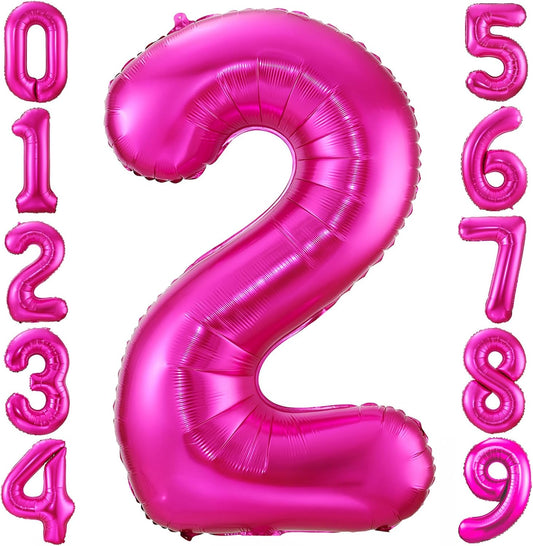 Hot Pink 2 Balloon,40 Inch Number 2 Balloon,2 Birthday Balloon Decorations, Foil Mylar Helium 2 Balloon Number for Birthday Party Decorations