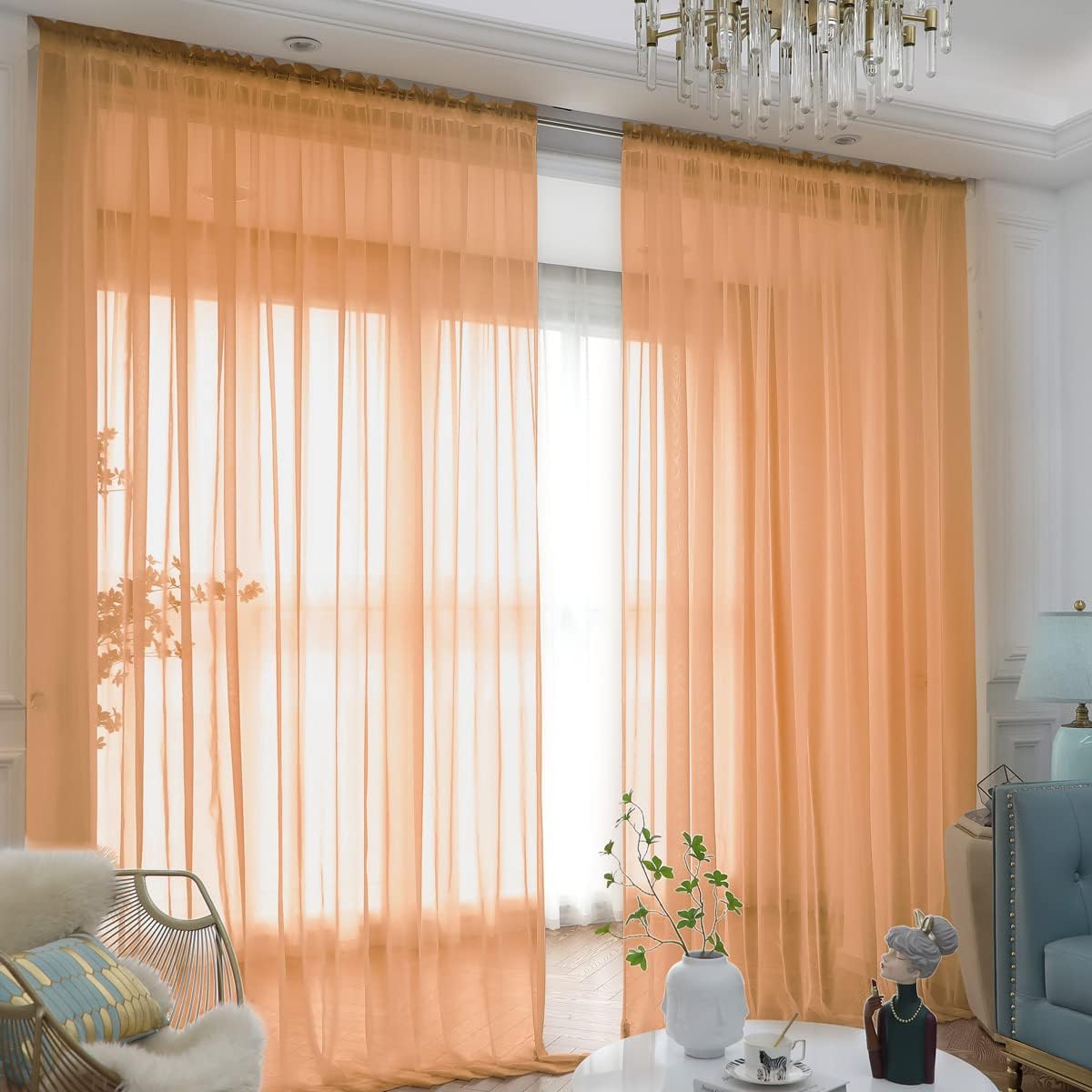 Window Brown Sheer Curtains 145 Inches Long 2 Panels Sheer Curtain Basic Rod Pocket Panel for Bedroom Children Living Room Yard Kitchen (Brown, 52" W x 145" L | 2 pcs)