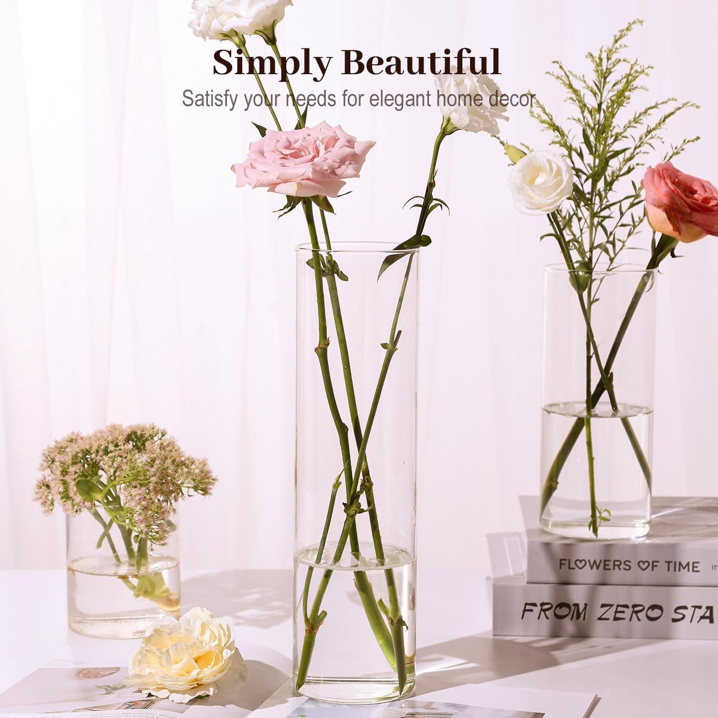 12 Pack Glass Cylinder Vases 4, 8, 12 Inch Tall Clear Vases for Centerpieces Wedding Decoration, Clear Glass Flower Vases Hurricane Floating Candle Holder for Party Table Home Decor