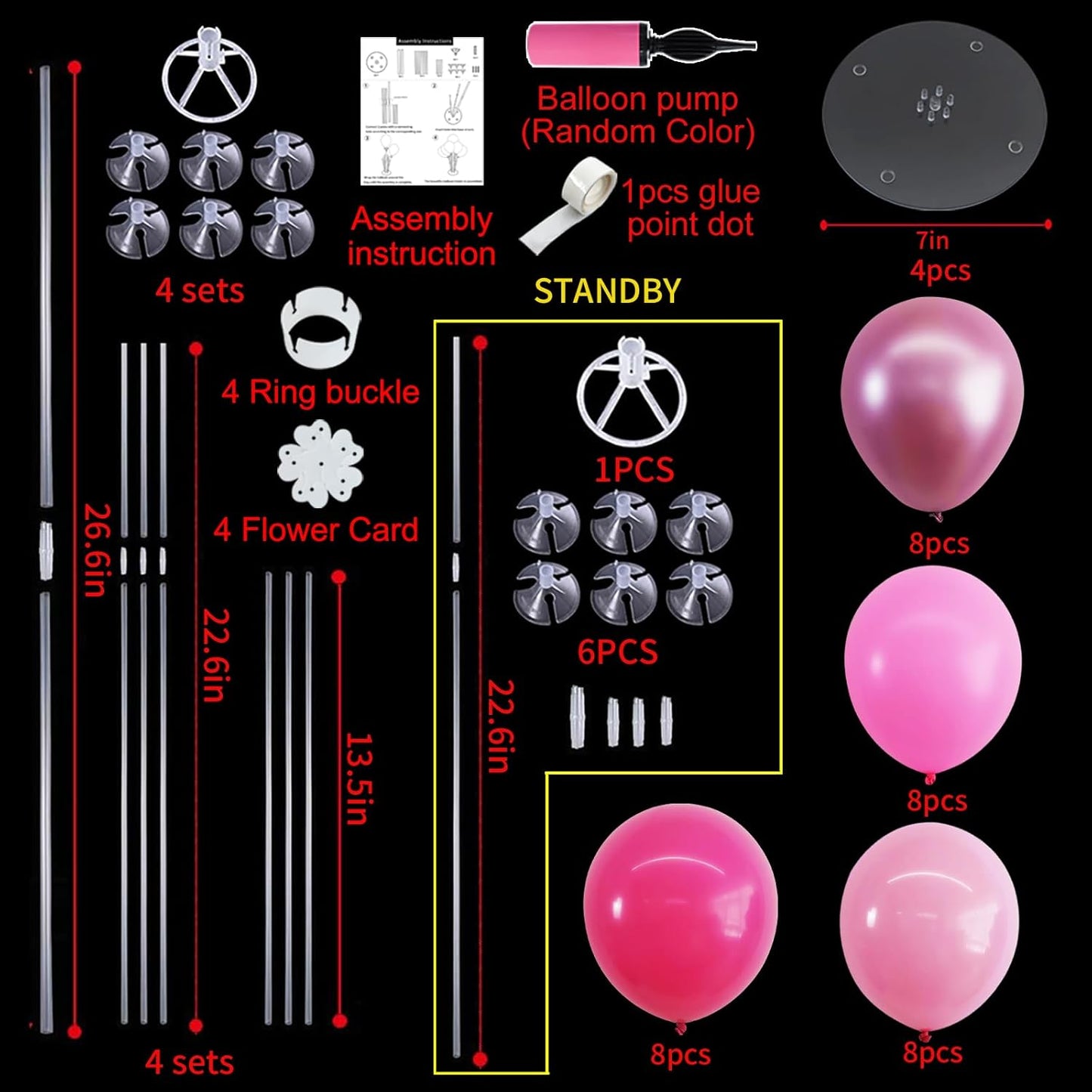 TONIFUL 4 Set Metallic Pink Balloon Stand Centerpiece Table Decorations for Baby Shower Wedding Engagement Bridal Shower Princess Party Decoration Sweet 16th Girl Birthday Party Decorations