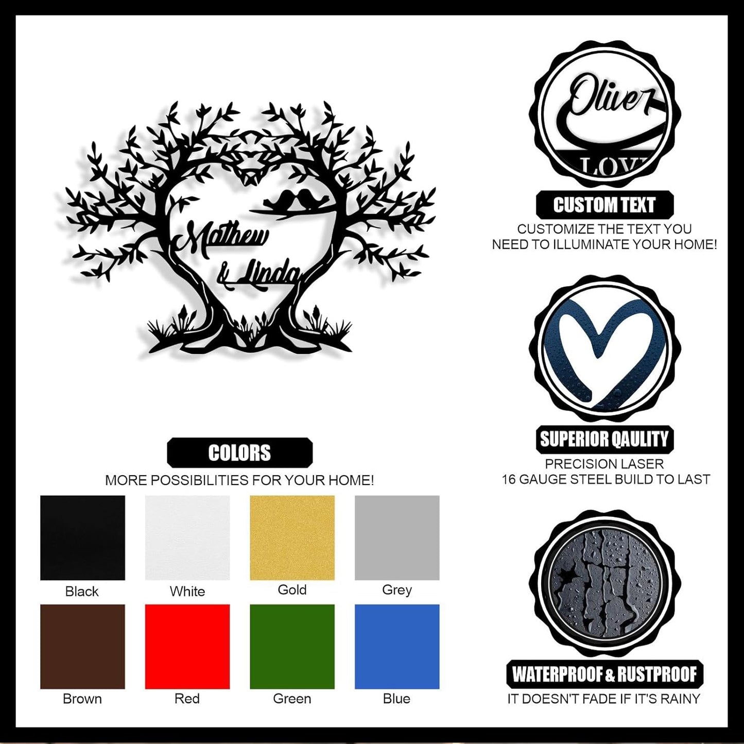 Personalized Tree of Life Metal Sign Wall Art Decor, Custom Wedding Gifts for Couples, Custom Family Name Sign, Christmas Valentine's Day Housewarming Gifts