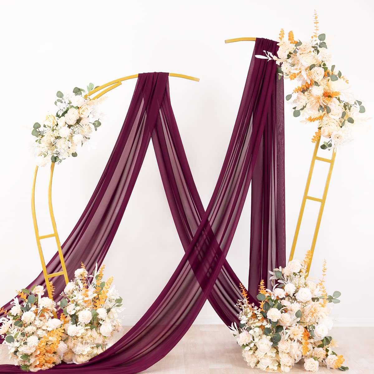 Socomi Wedding Arch Draping Fabric 3 Panels 29" x 19Ft Burgundy Sheer Chiffon Curtain Drapes 6 Yards for Wedding Ceremony Birthday Party Decoration