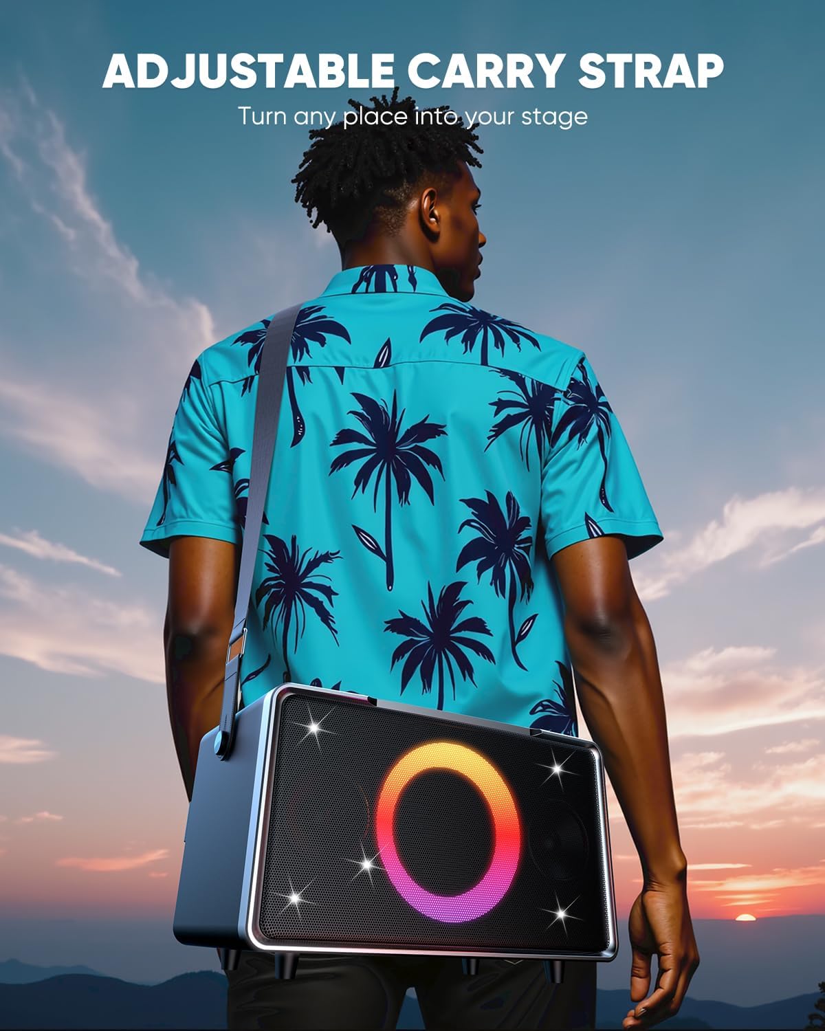 GFEEN Portable Bluetooth Speaker: 200W Peak, Deep Bass, 15H Playtime, Large Party Wireless Speakers, Powerful Loud Sound, Light Show, Fast Charging for Outdoor, Backyard, Home(Silver with 1Mic)