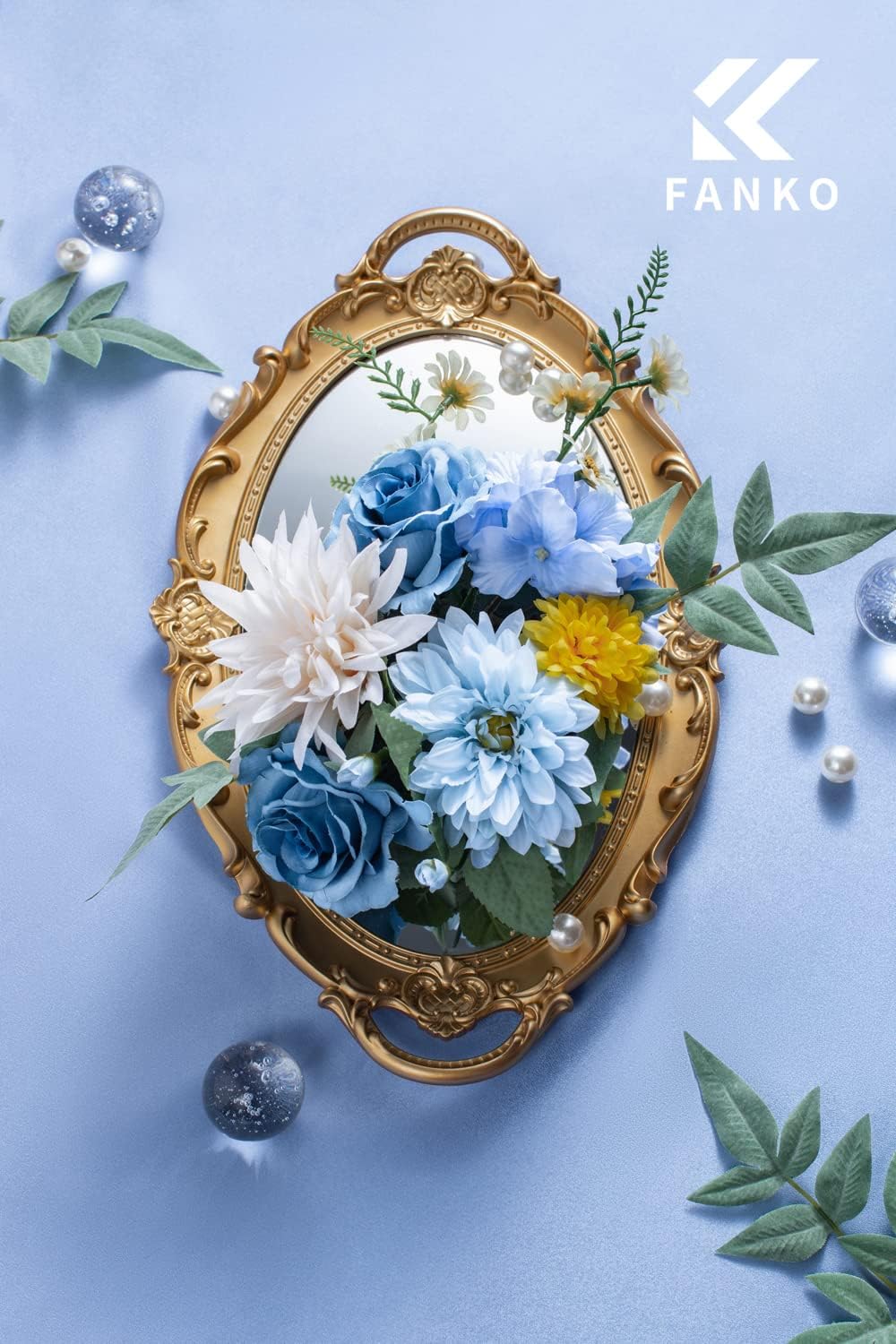 FANKO Rose Artificial Flowers Combo for DIY, Fake Blue Rose Artificial Silk Flowers with Greenery, Real Looking Artificial Faux Flowers for Wedding, Table Decoration, Centerpieces, Party, Home Décor