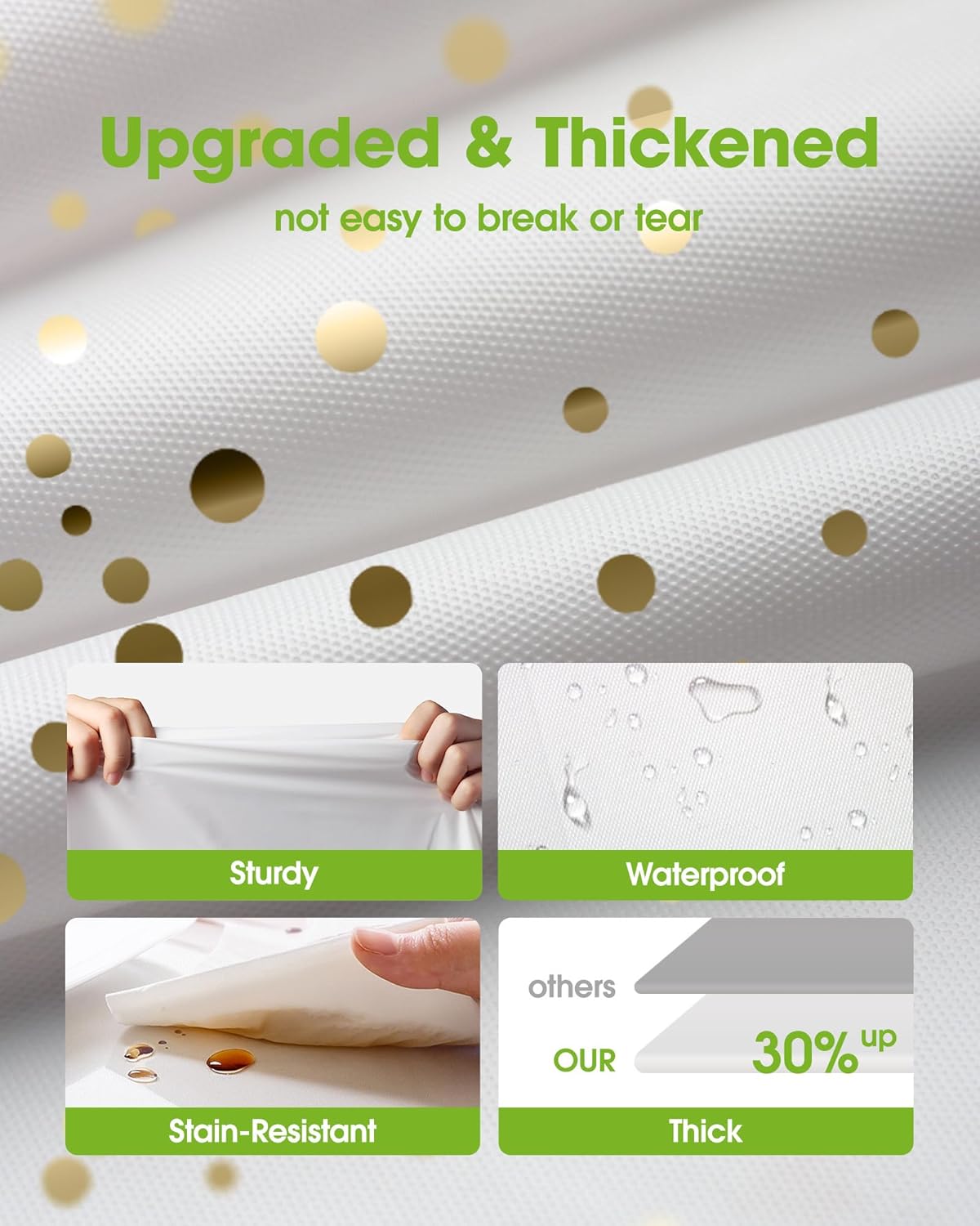 Pureegg Plastic Table Cloth Disposable 10 Pack, 54 x 108 Inch, Table Runner Style, Graduation Decorations 2025, Party Tablecloths, Rectangle, Plastic Cover, Leakproof & Sturdy, White Gold