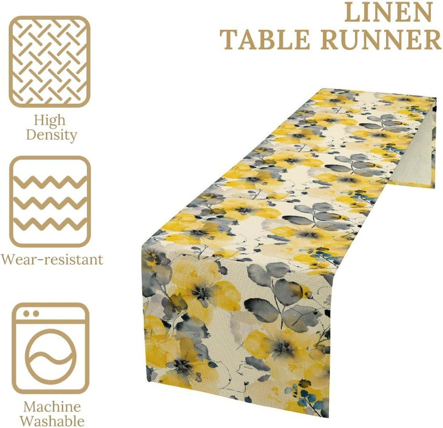Floral Table Runner,Yellow Flowers Spring Print Table Cloth Kitchen Dining Table Home Party Decoration 13x72 Inch